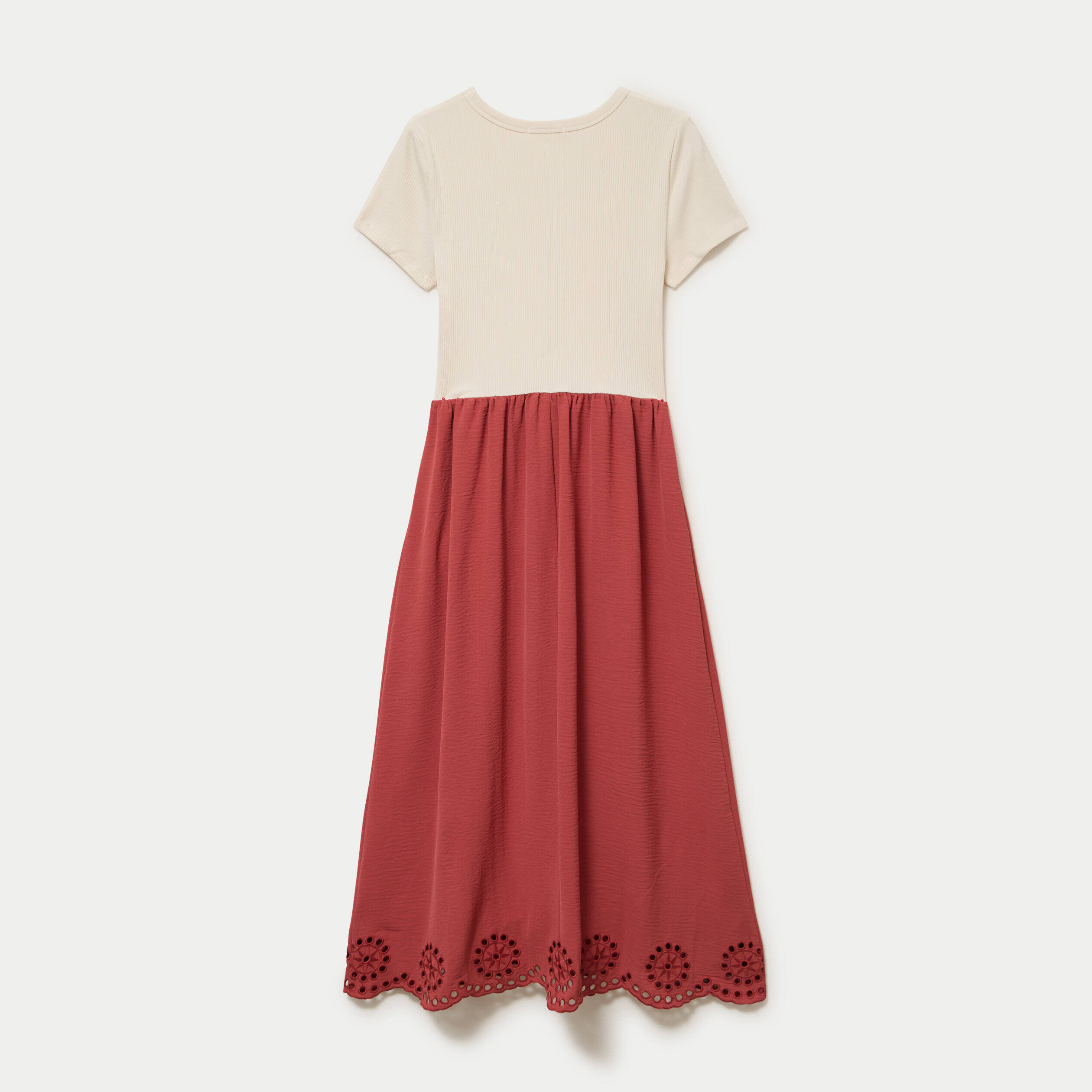 Robe longue &eacute;vas&eacute;e bi-mati&egrave;re brod&eacute;e vieux rose femme
