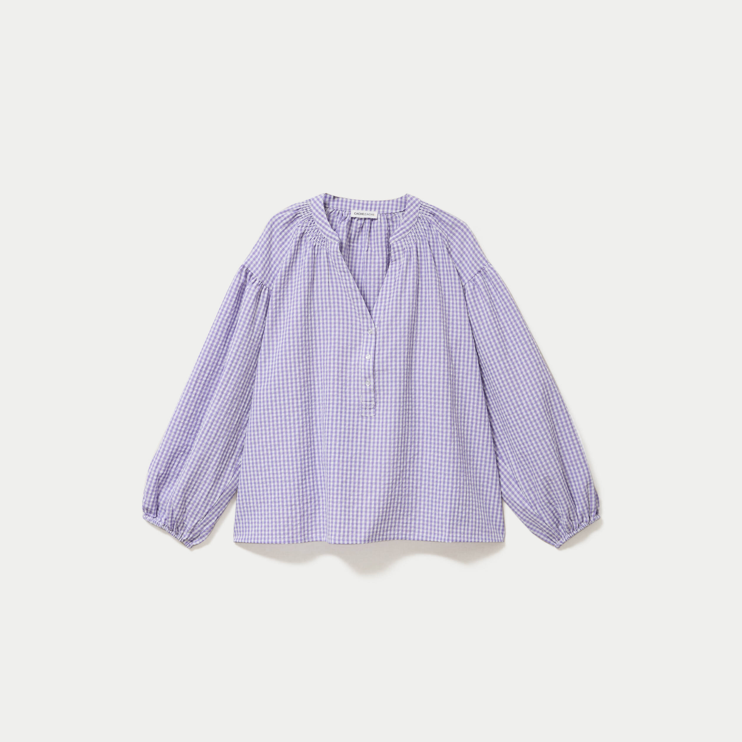 Blouse vichy brod&eacute;e violet femme