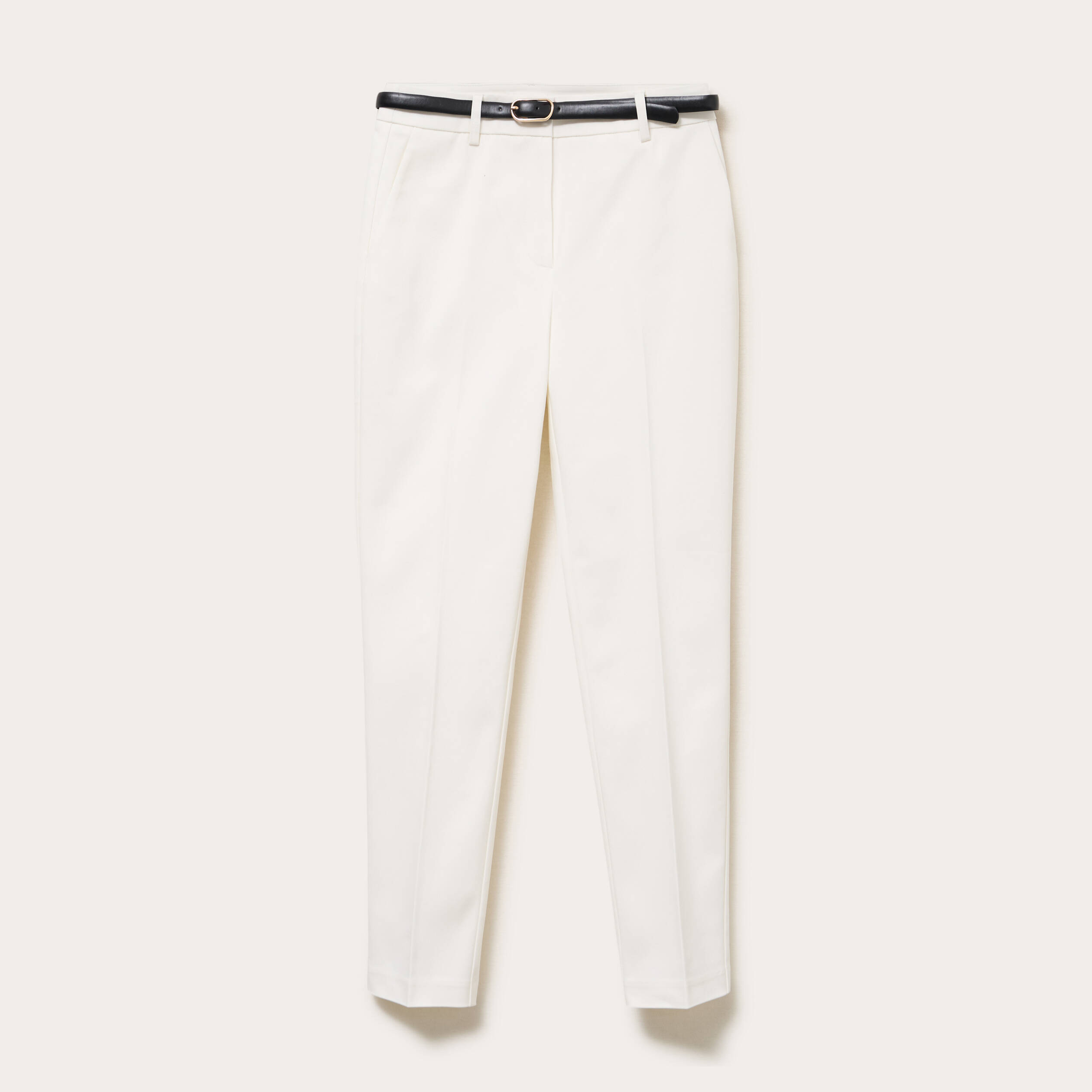 Pantalon cigarette ceintur&eacute; ecru femme