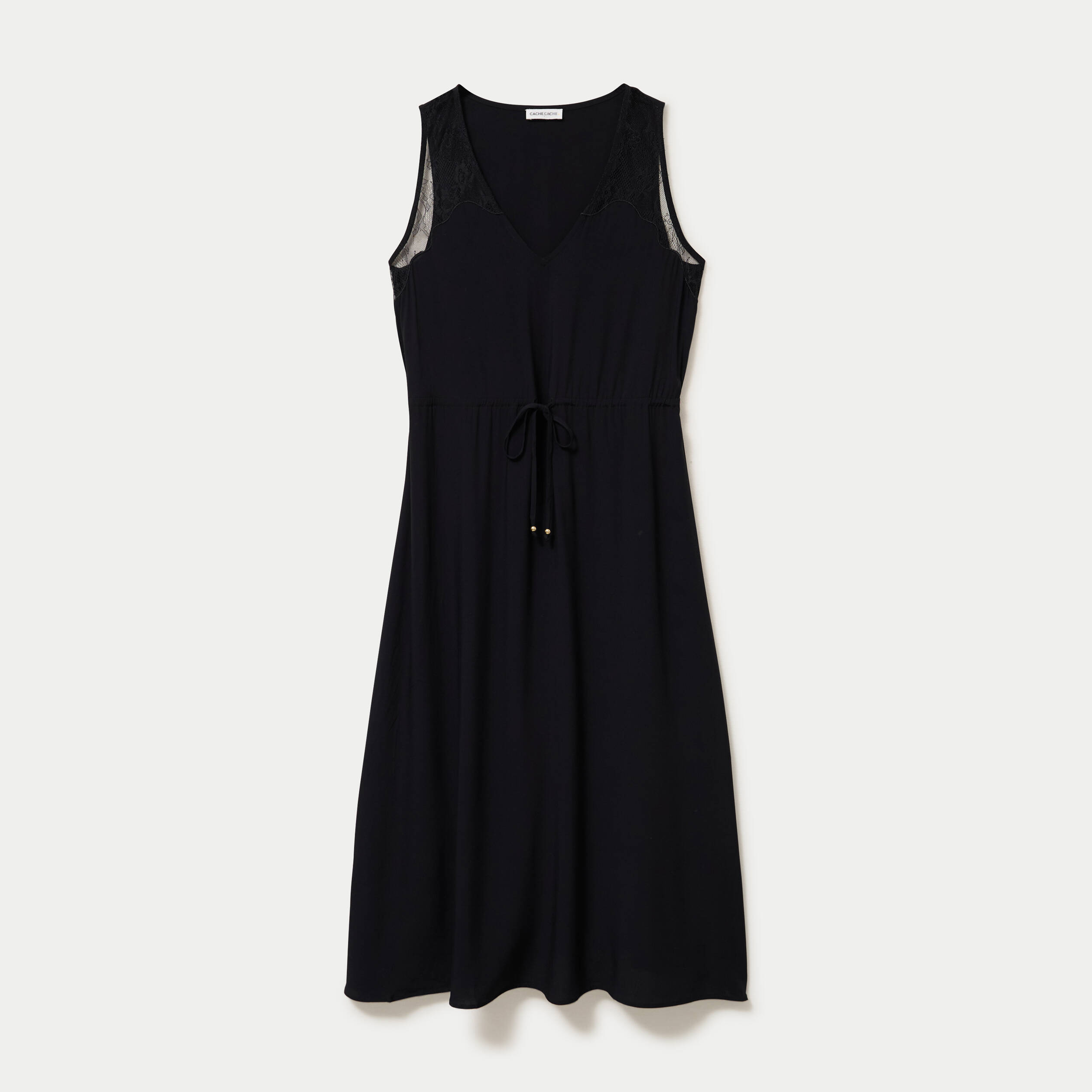 Robe longue &eacute;vas&eacute;e col v sans manches noir femme