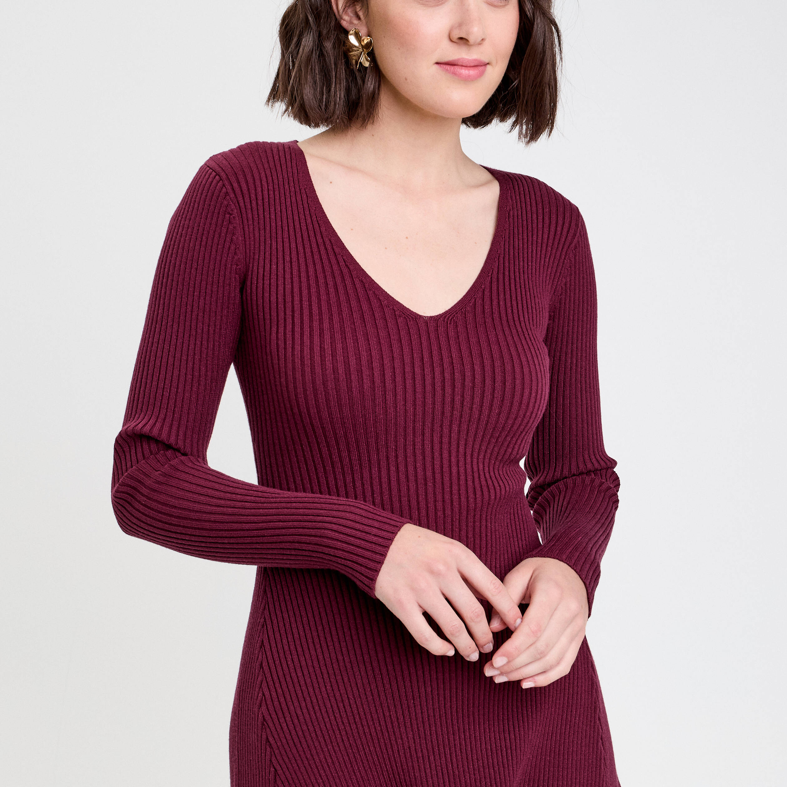 Robe tricot patineuse c&ocirc;tel&eacute;e bordeaux femme