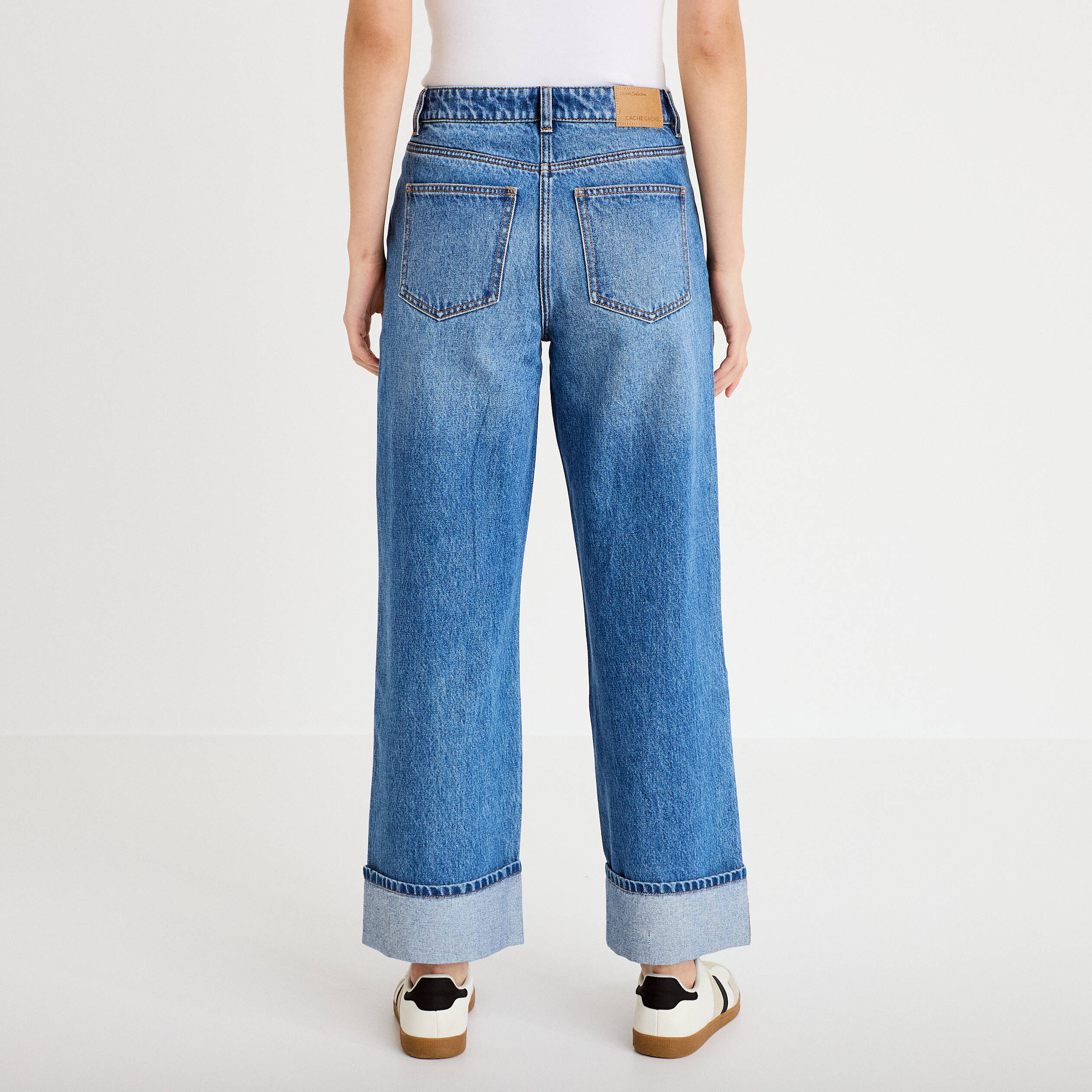 Jeans droit &agrave; revers denim double stone femme