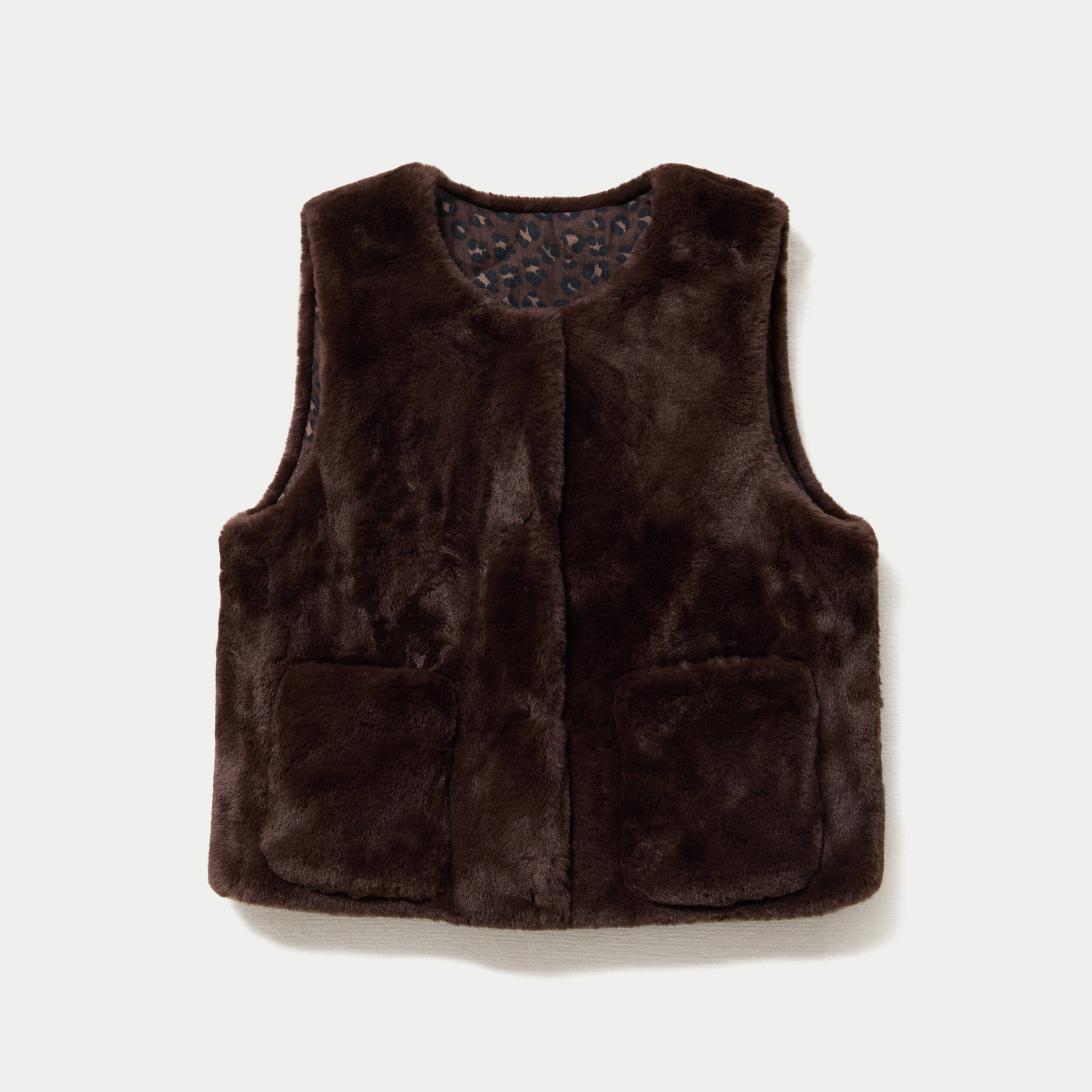 Gilet r&eacute;versible sans manches marron fonc&eacute; femme