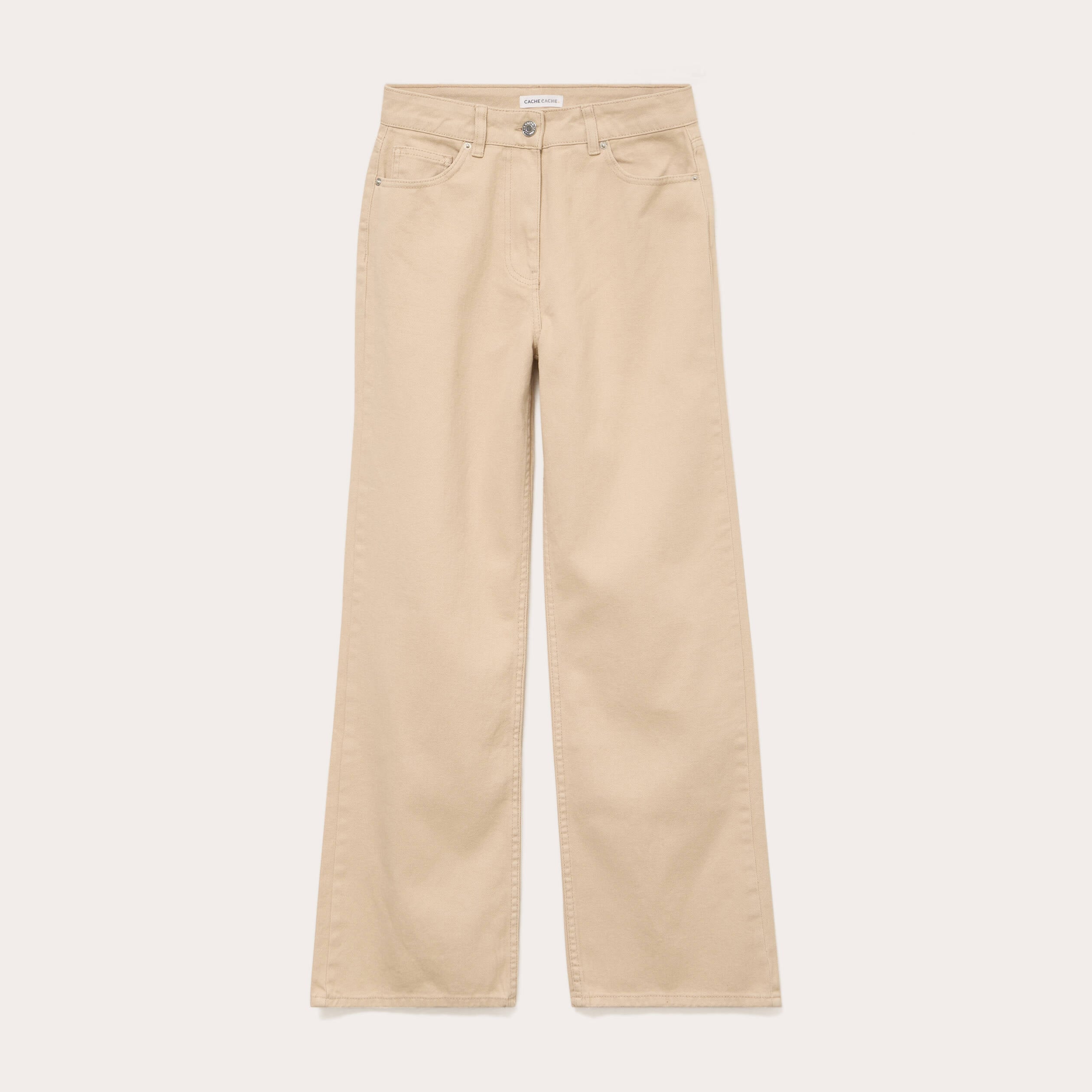 Jean wide leg taille haute beige femme