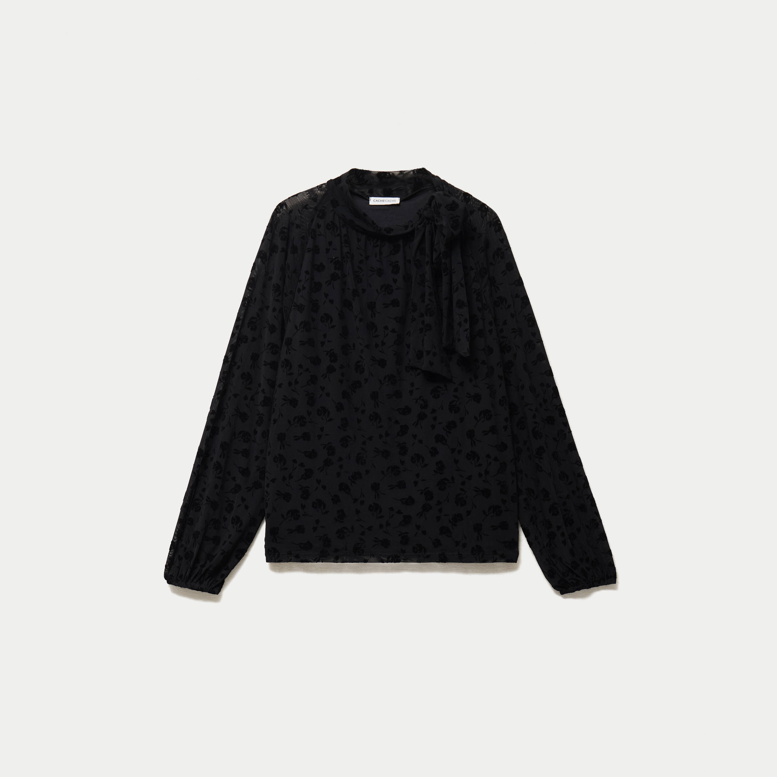 Blouse droite manches longues noir femme