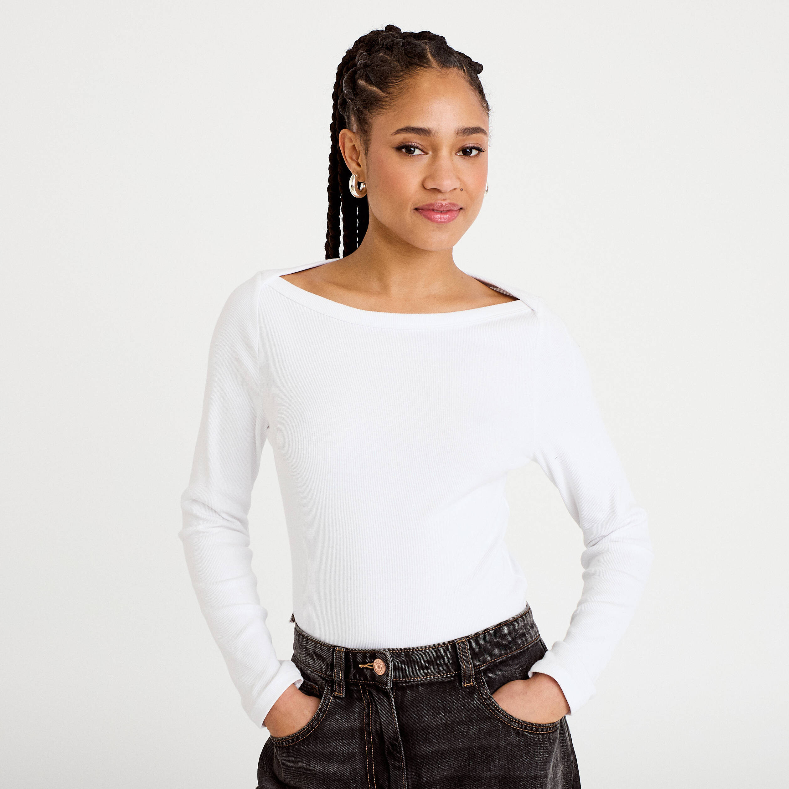 T-shirt col bateau blanc femme