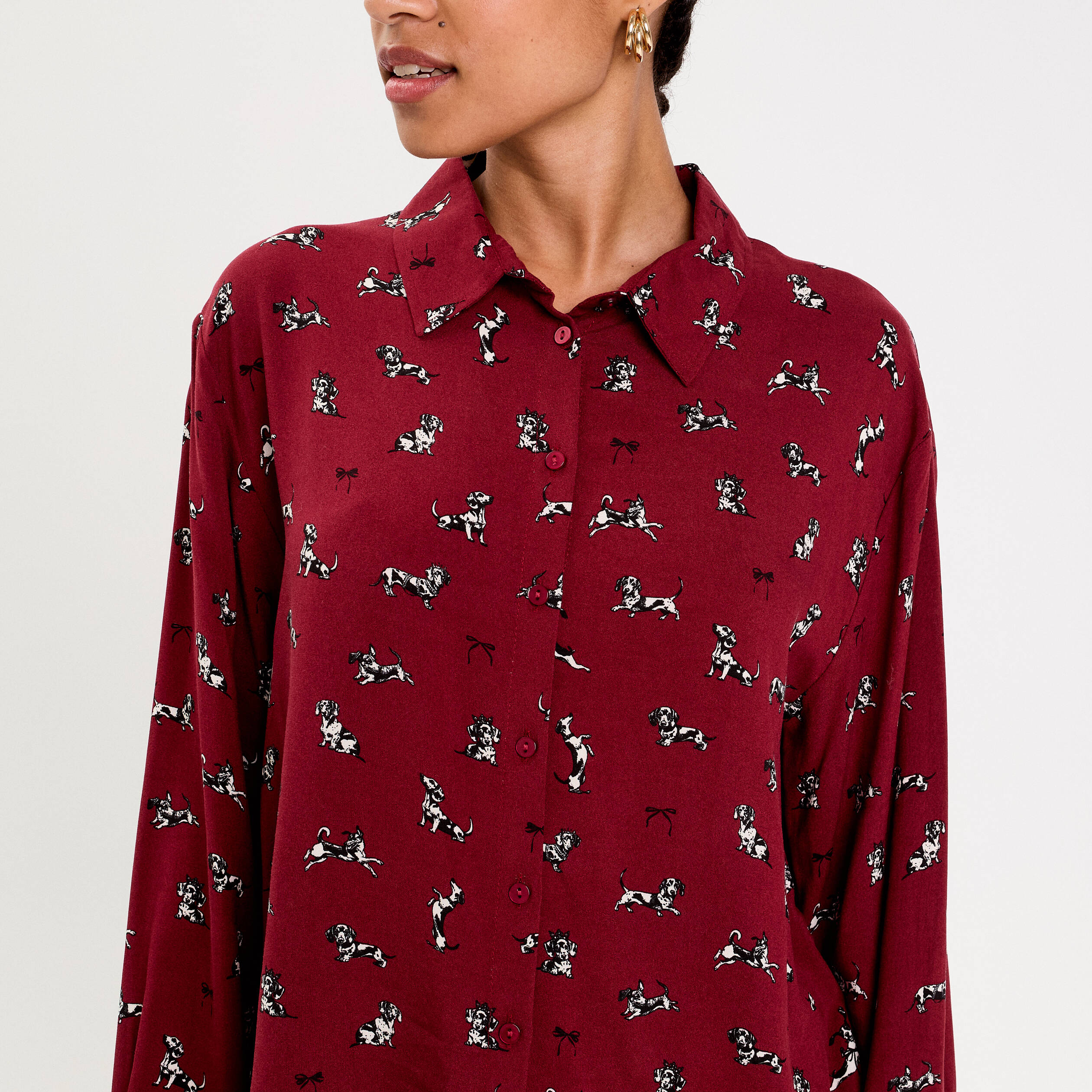 Chemise droite longue bordeaux femme