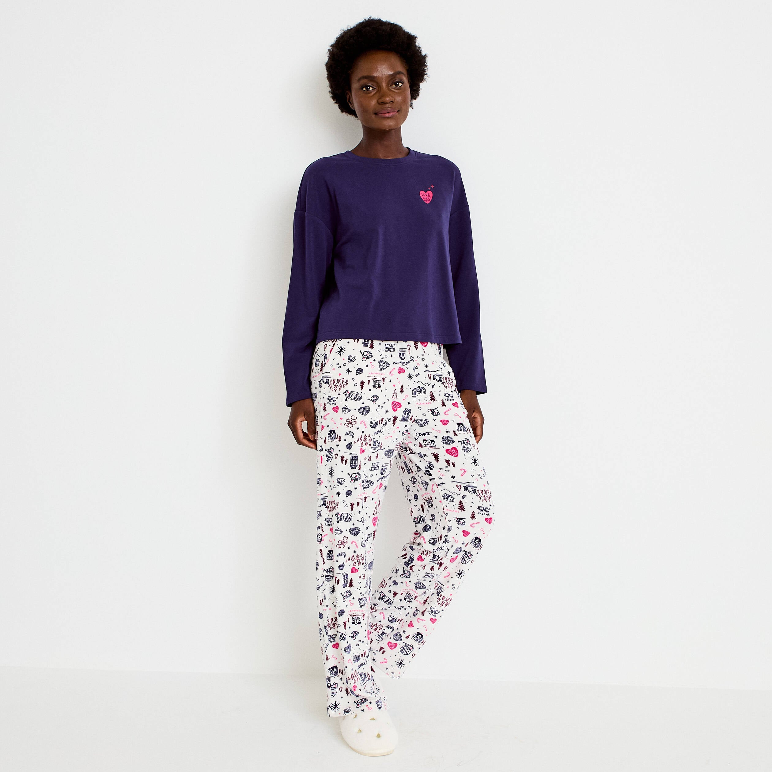 Lot de 2 pyjamas manches longues blanc femme