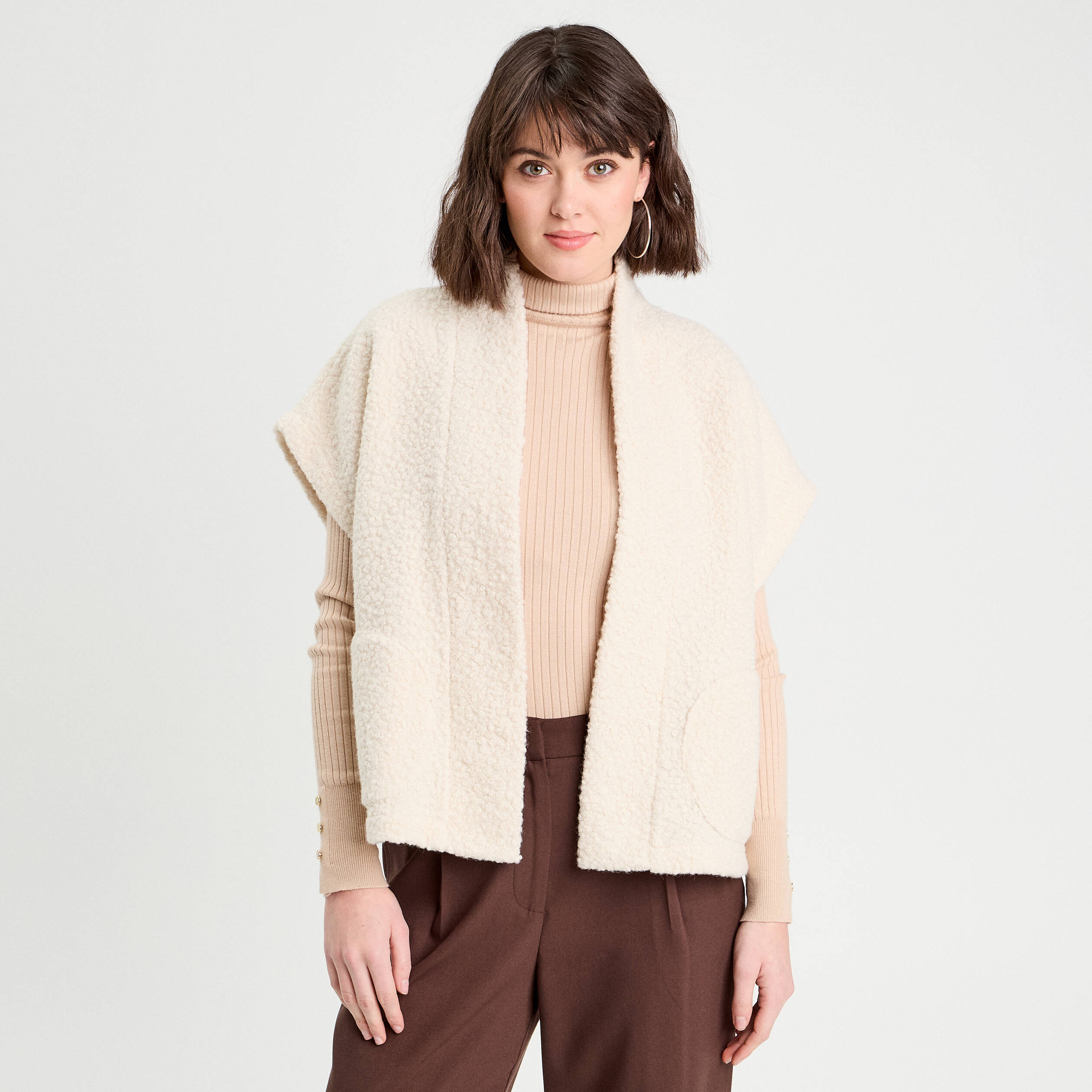 Gilet polaire manches courtes ecru femme