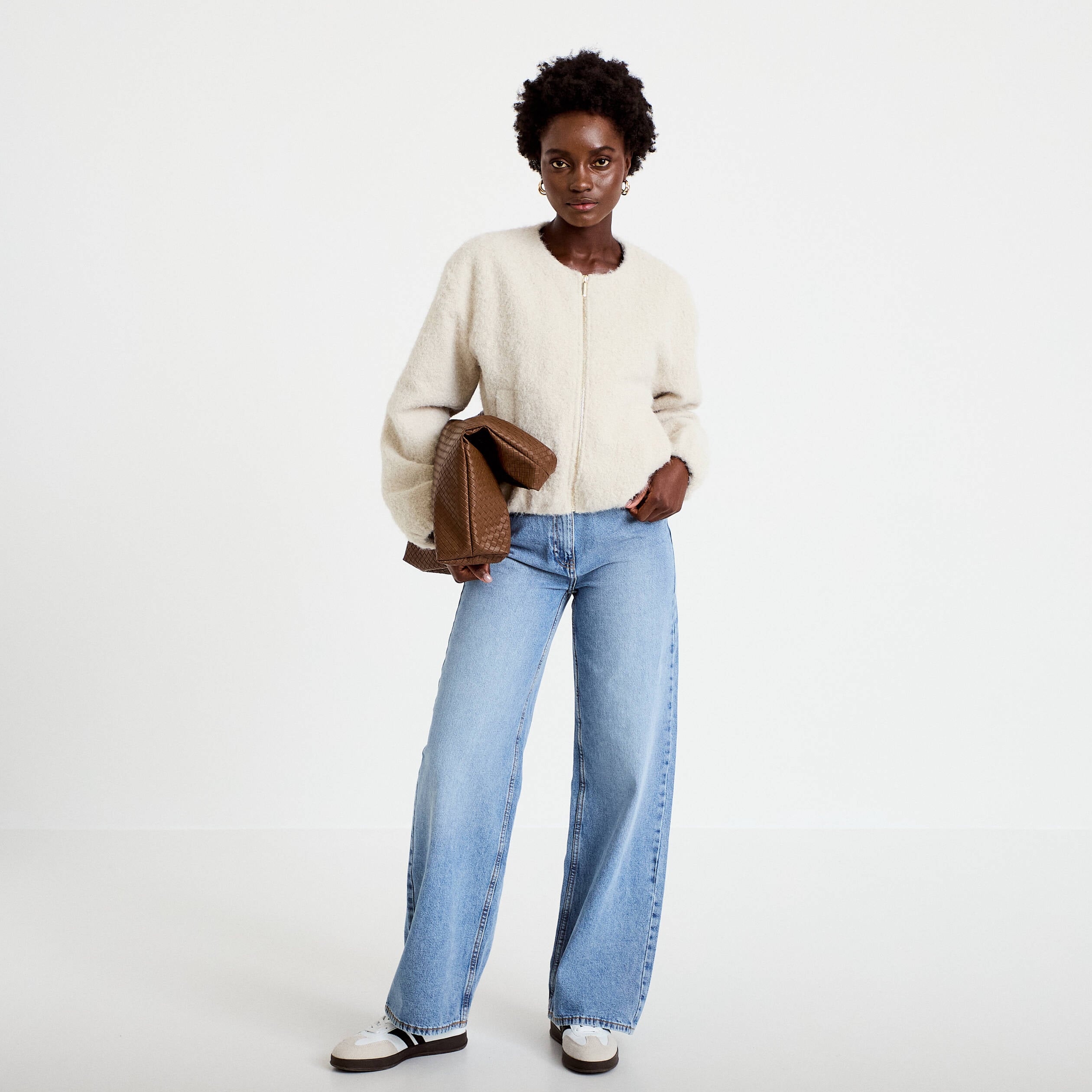 Veste cropped bas resserr&eacute; ecru femme