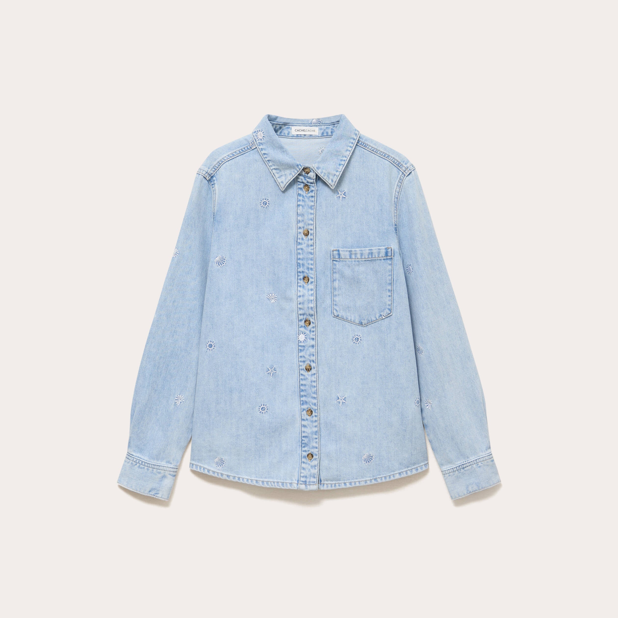 Chemise droite courte manches longues bleu femme