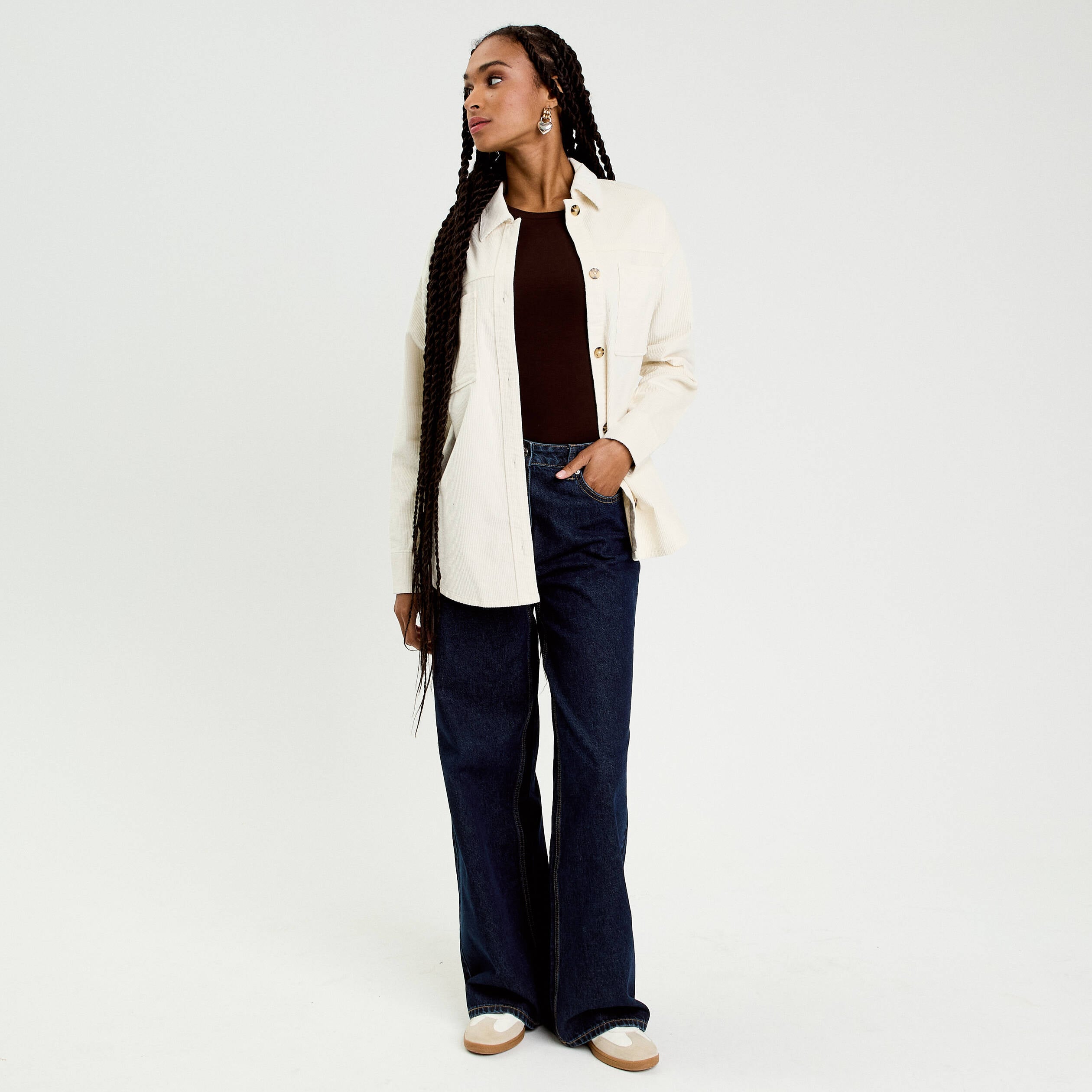Chemise oversize en velours ivoire femme