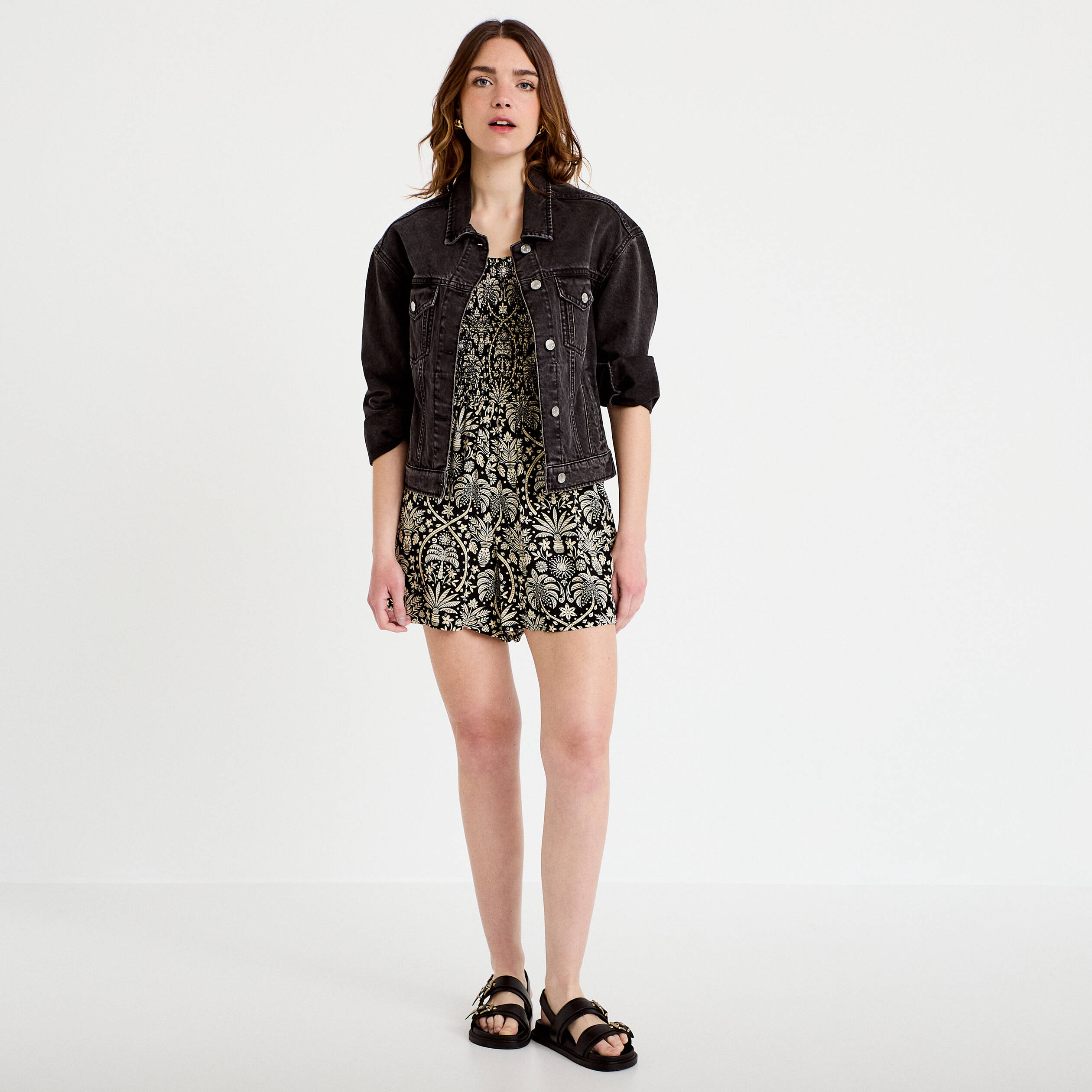 Combishort coupe large noir femme