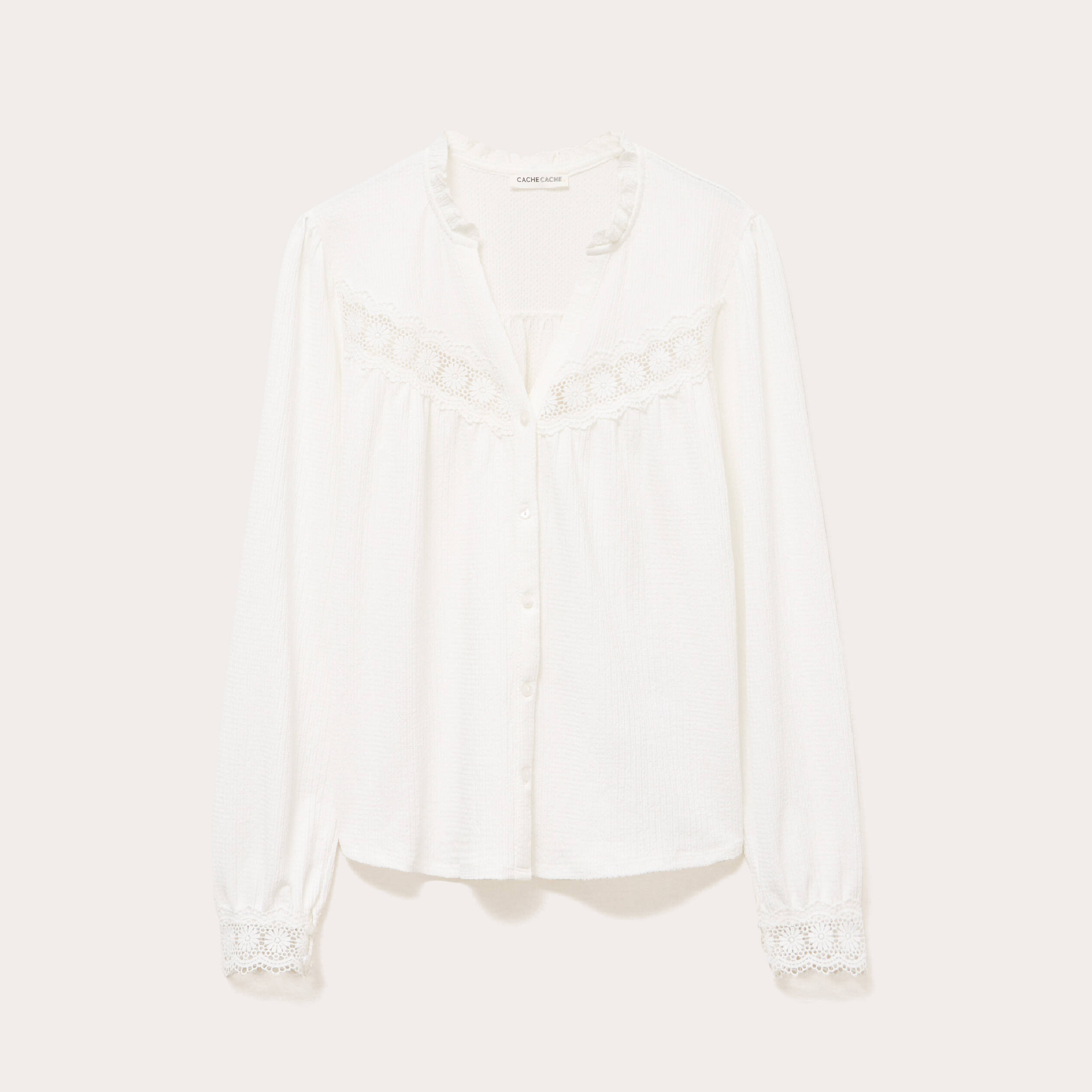 Blouse maille relief&eacute;e blanc femme