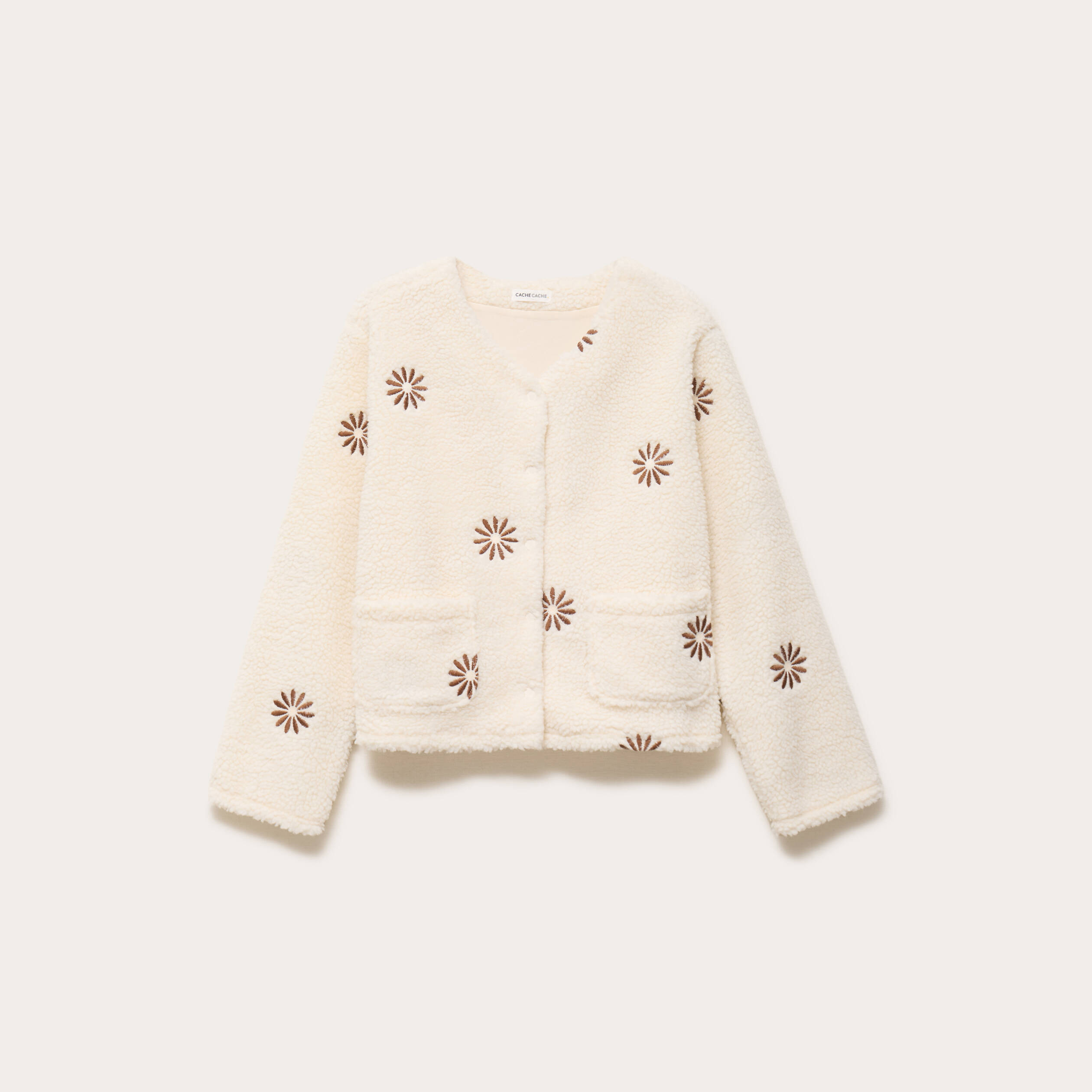 Gilet brod&eacute; effet polaire blanc femme