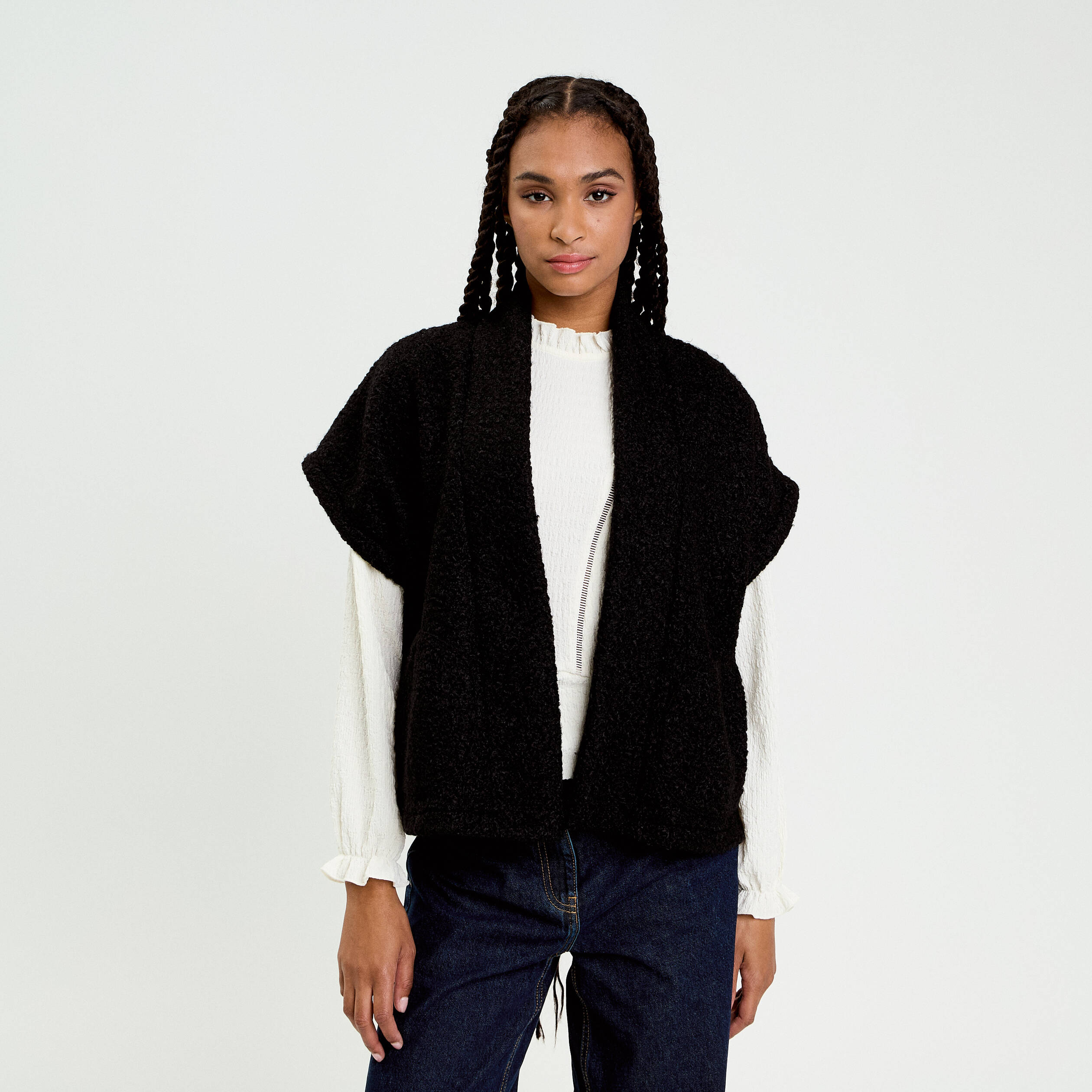 Gilet oversize cropped manches courtes noir femme