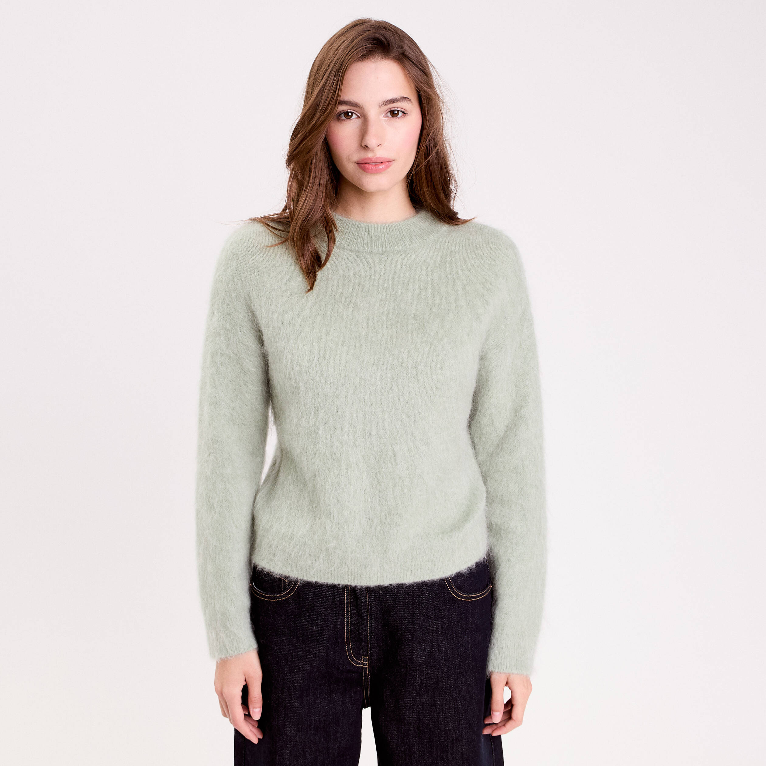 Pull duveteux vert pastel femme