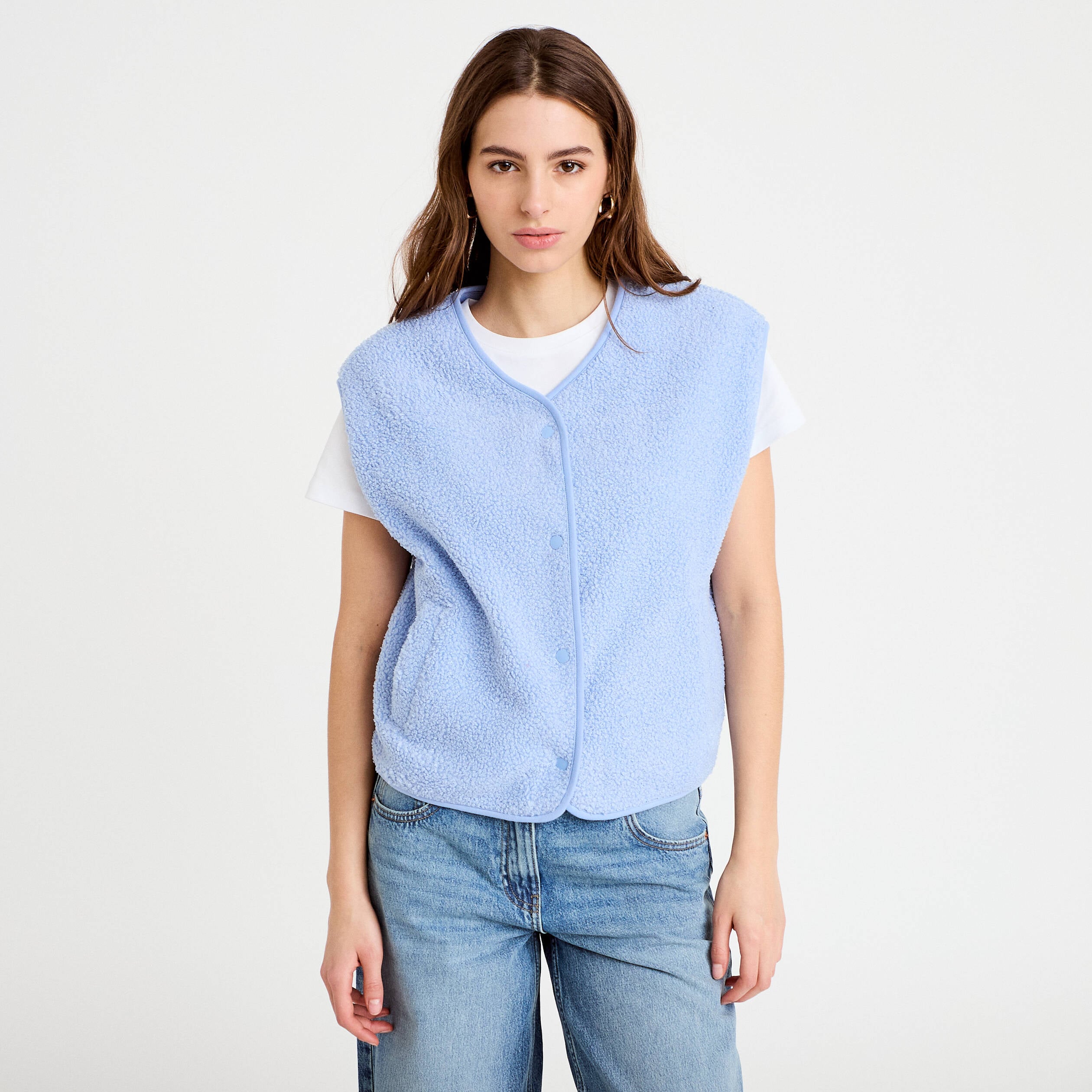 Gilet sans manches effet polaire bleu clair femme