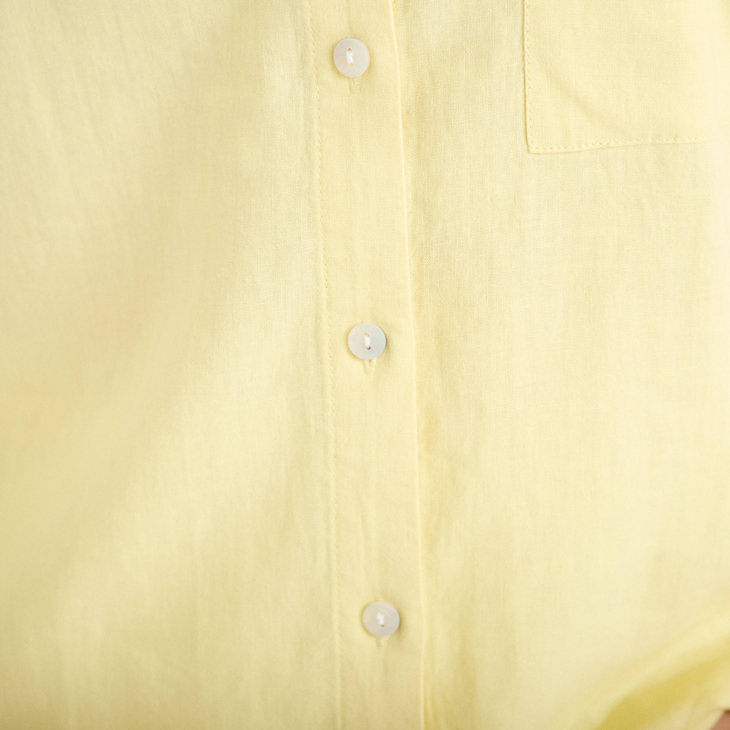 Chemise lin col V manches longues jaune pastel femme