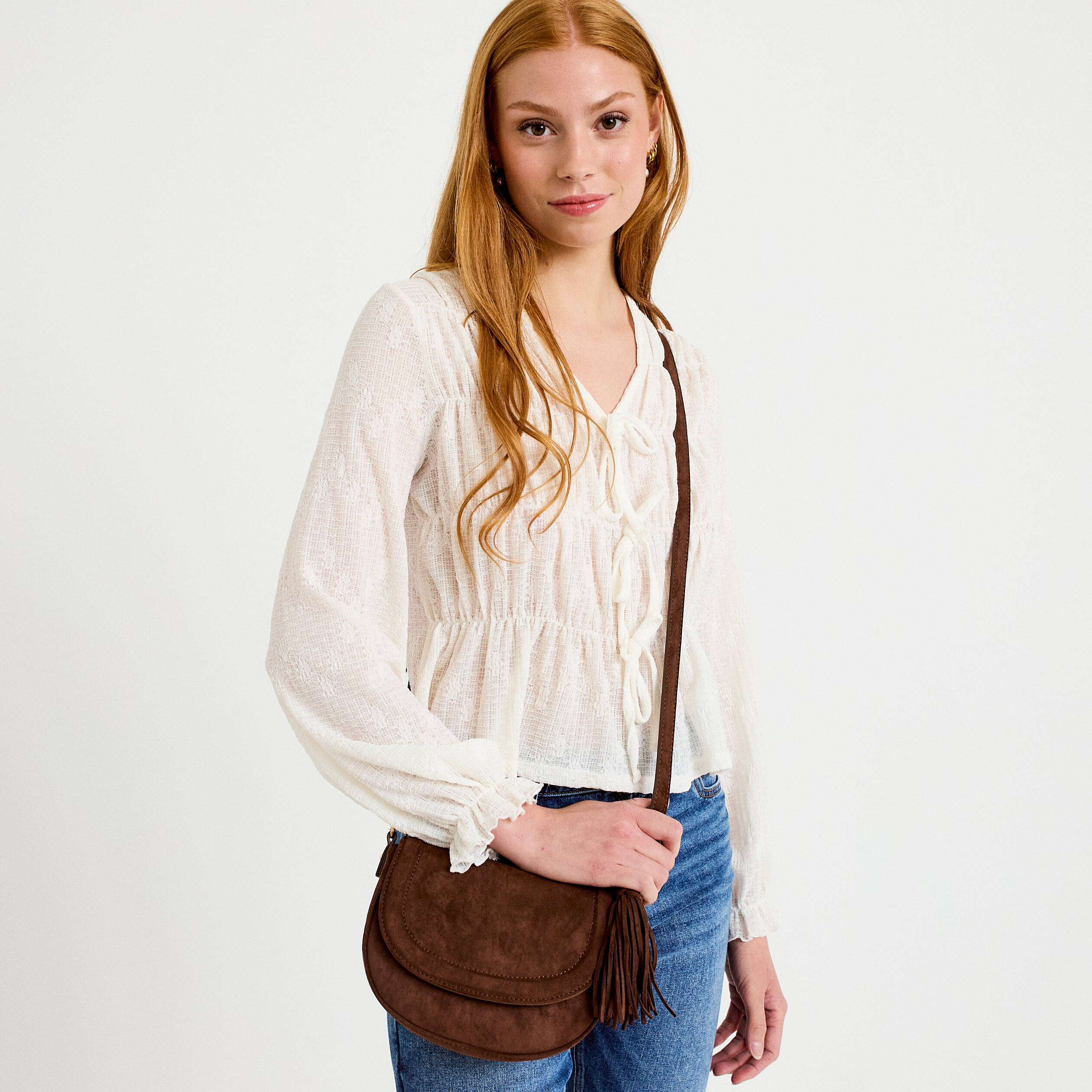 Sac aspect daim marron fonc&eacute; femme