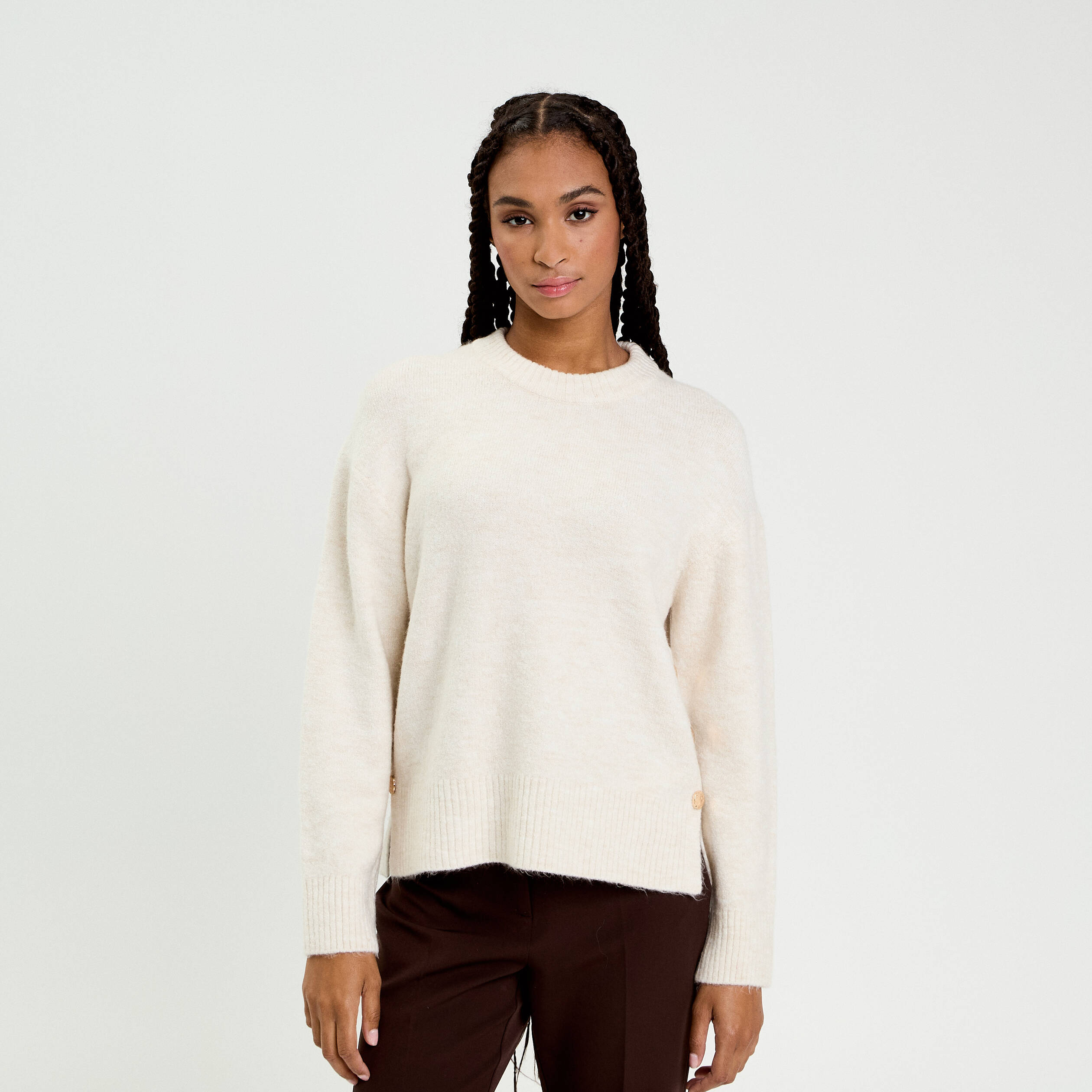 Pull manches longues ecru femme