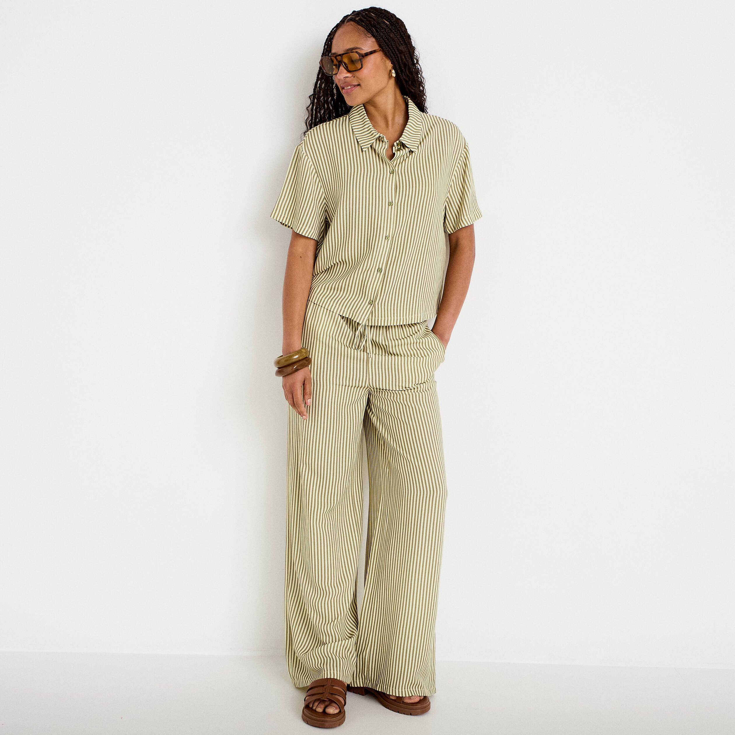 Chemise manches courtes jaune femme