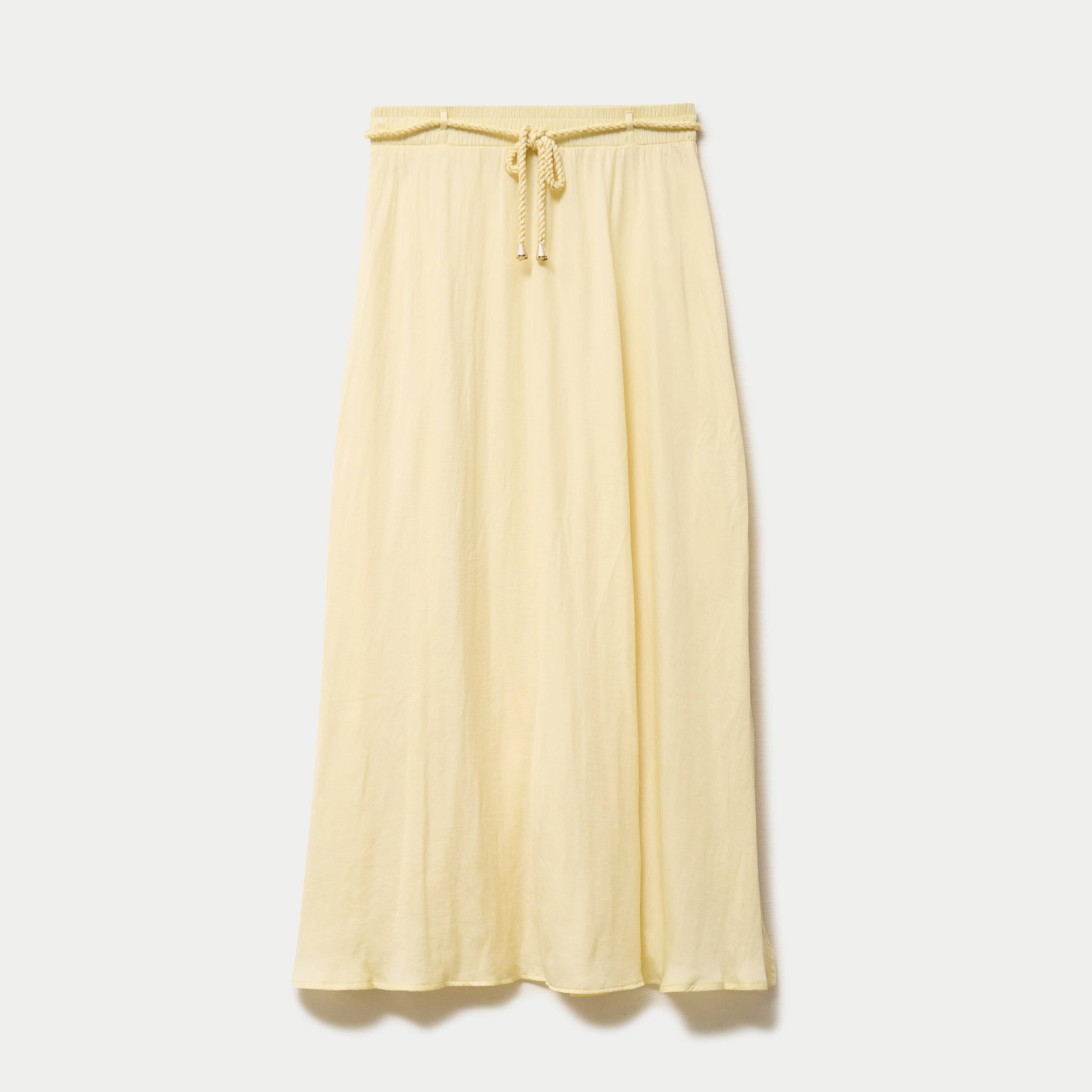 Jupe longue &eacute;vas&eacute;e satin jaune clair femme