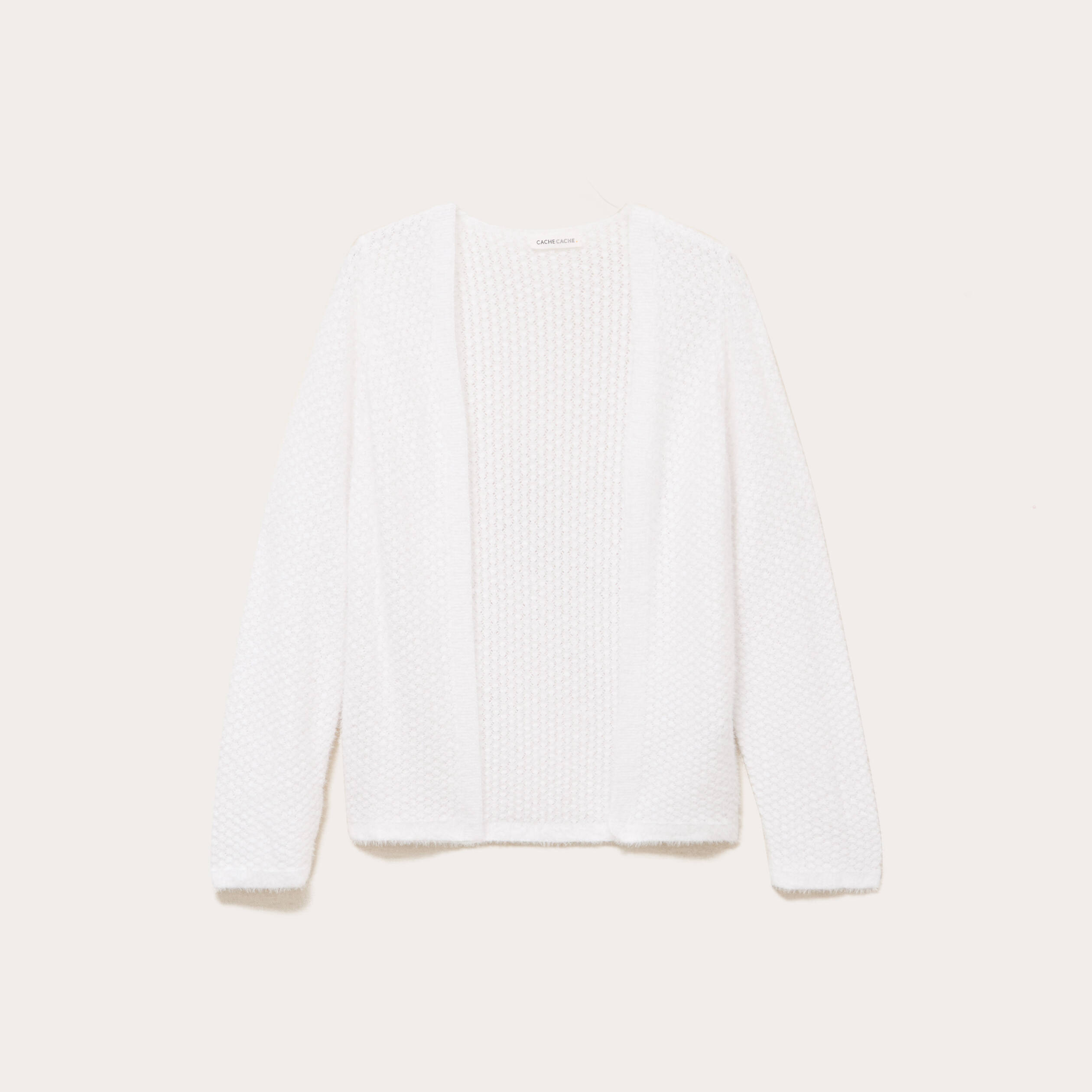 Gilet droit manches longues ecru femme