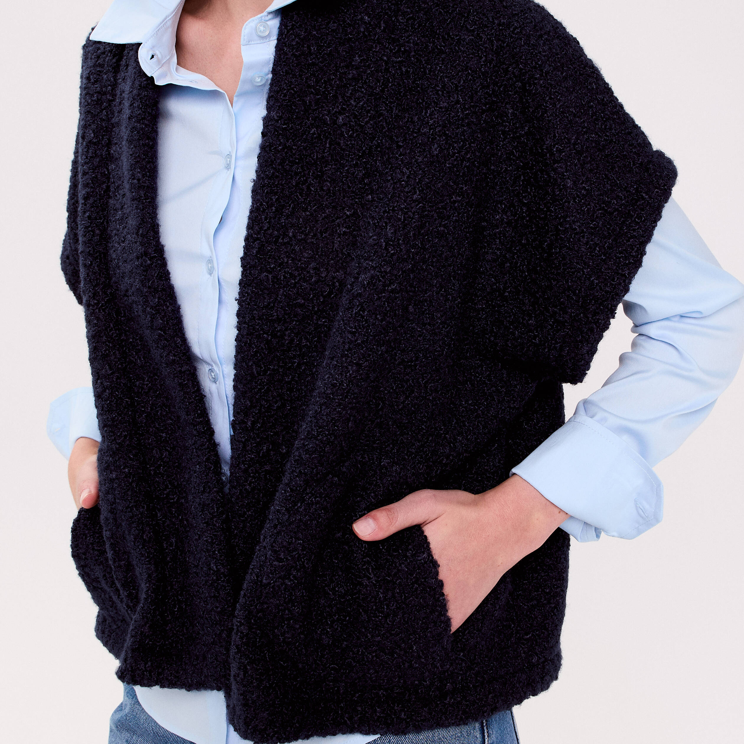 Gilet polaire manches courtes bleu marine femme