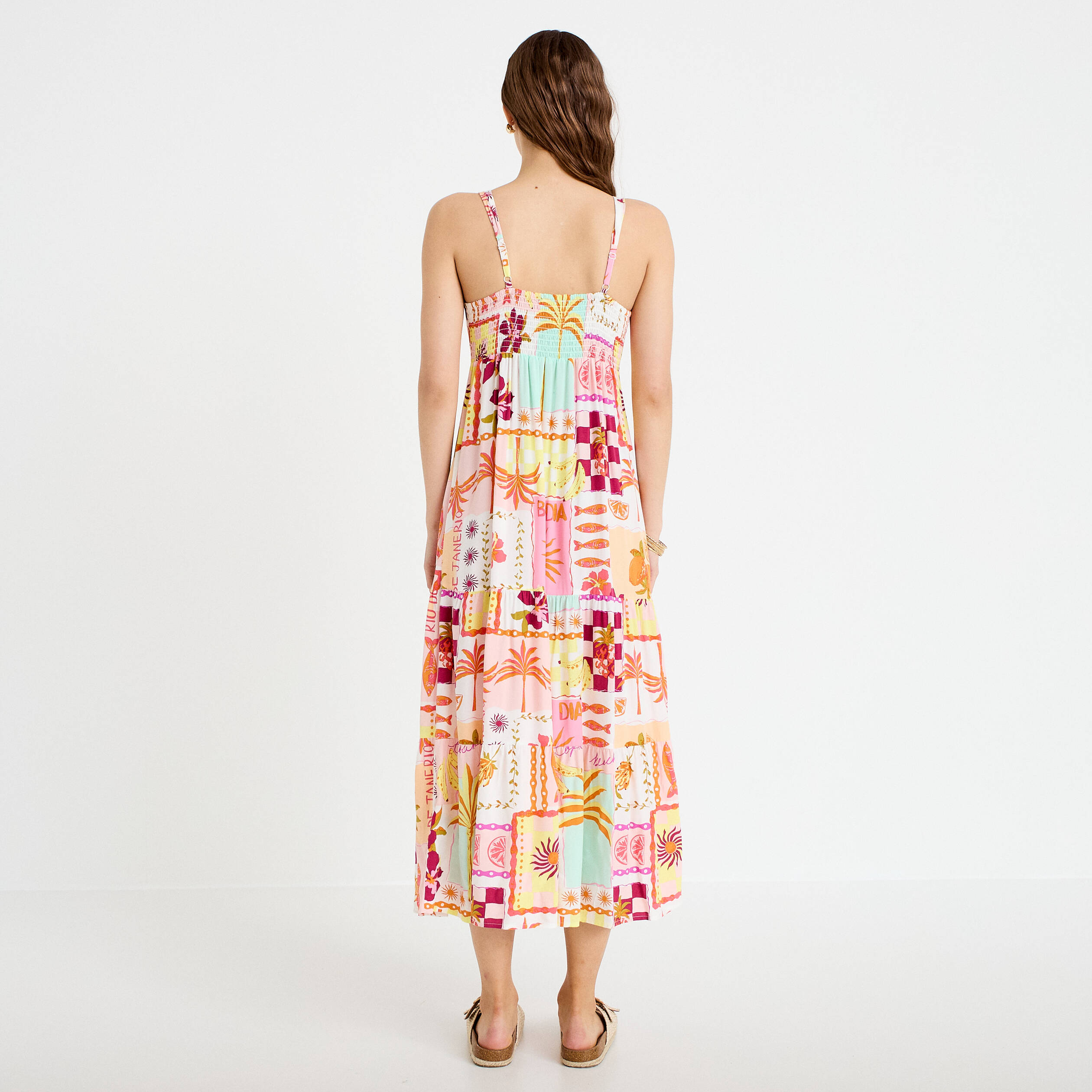 Robe longue &eacute;vas&eacute;e col coeur bretelles blanc femme