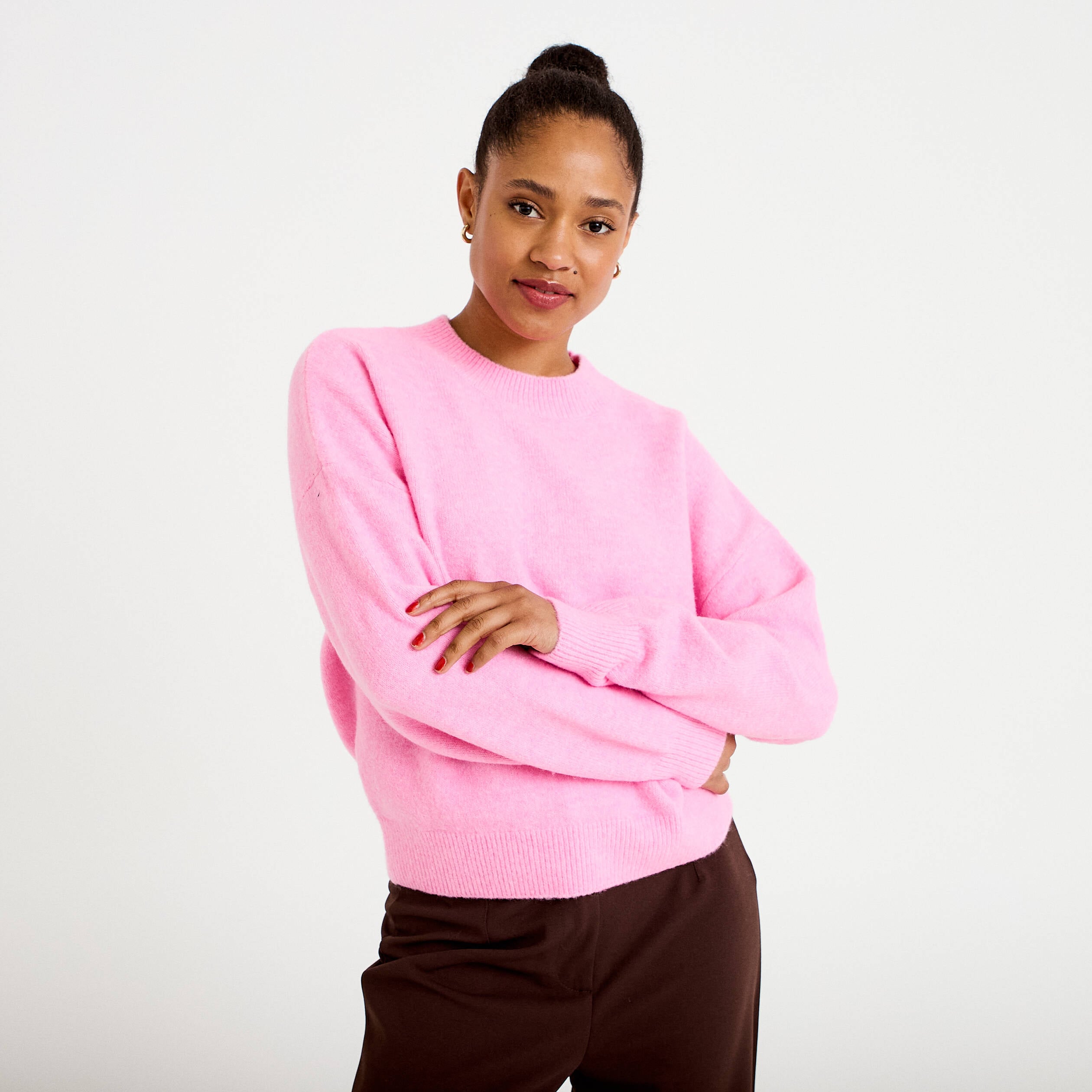 Pull col rond rose femme