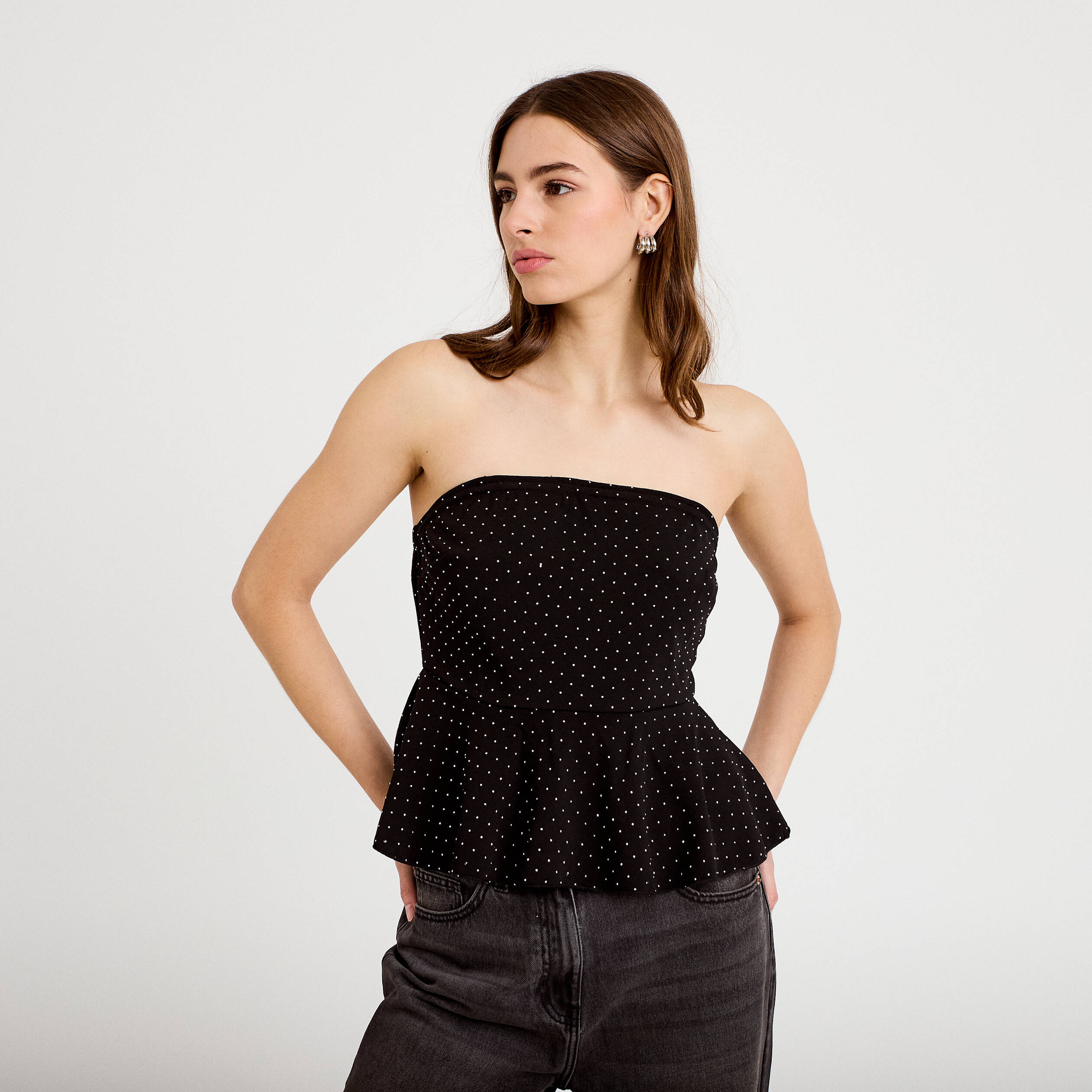 Top studs bretelles amovibles noir femme