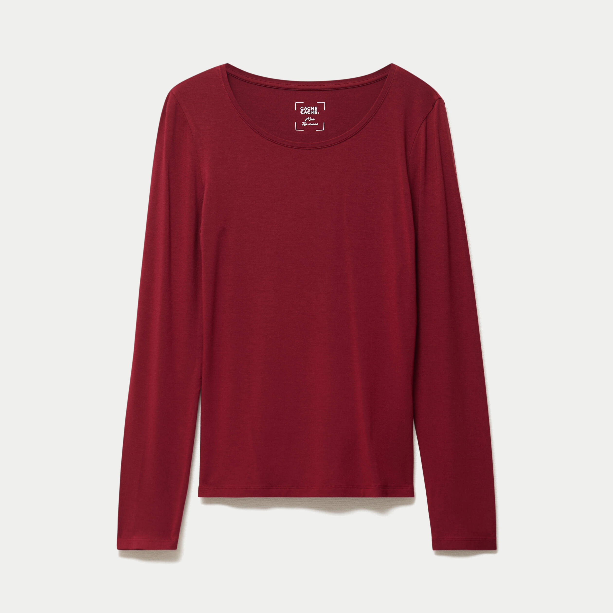 T-shirt uni &agrave; manches longues rouge femme