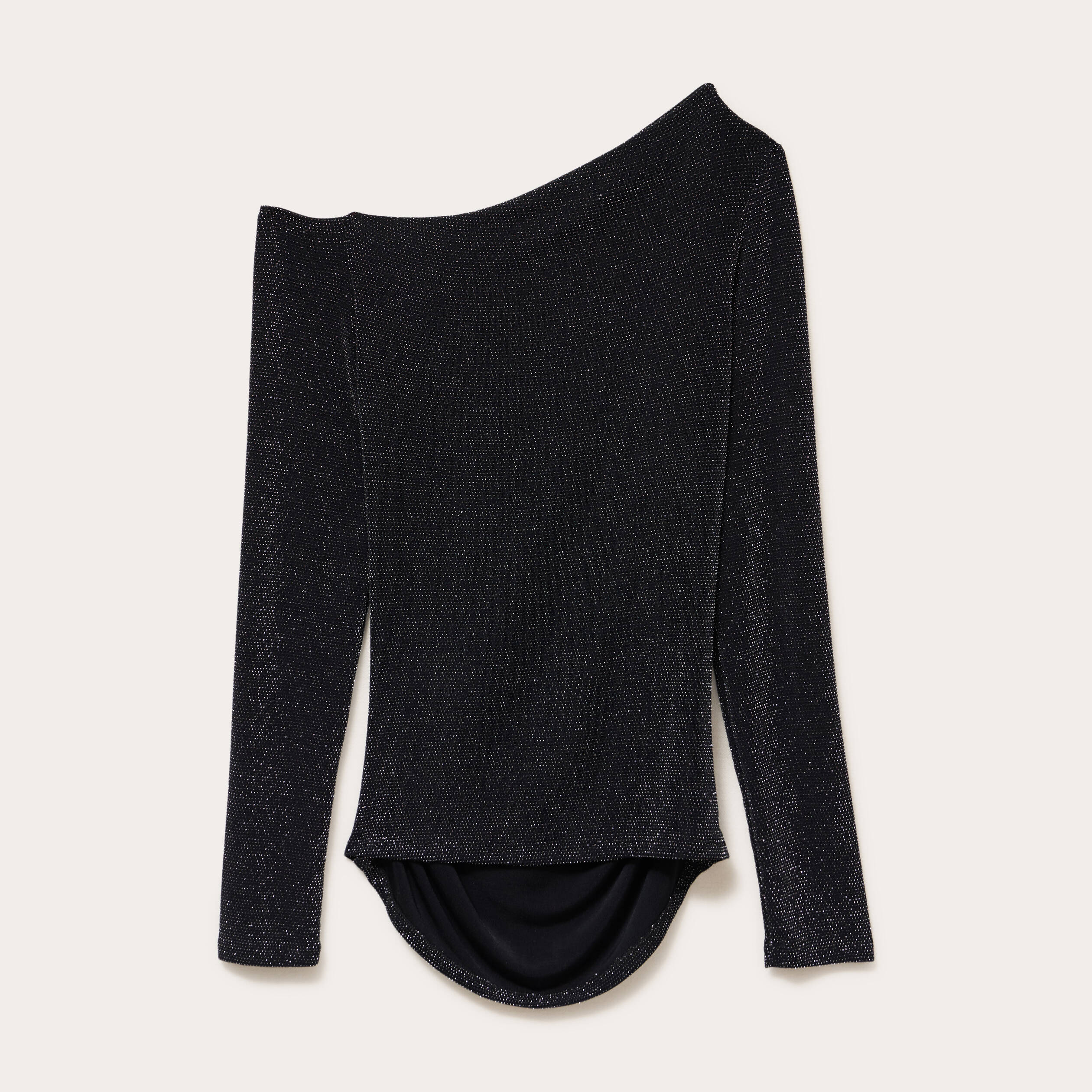T-shirt asym&eacute;trique brillant noir femme