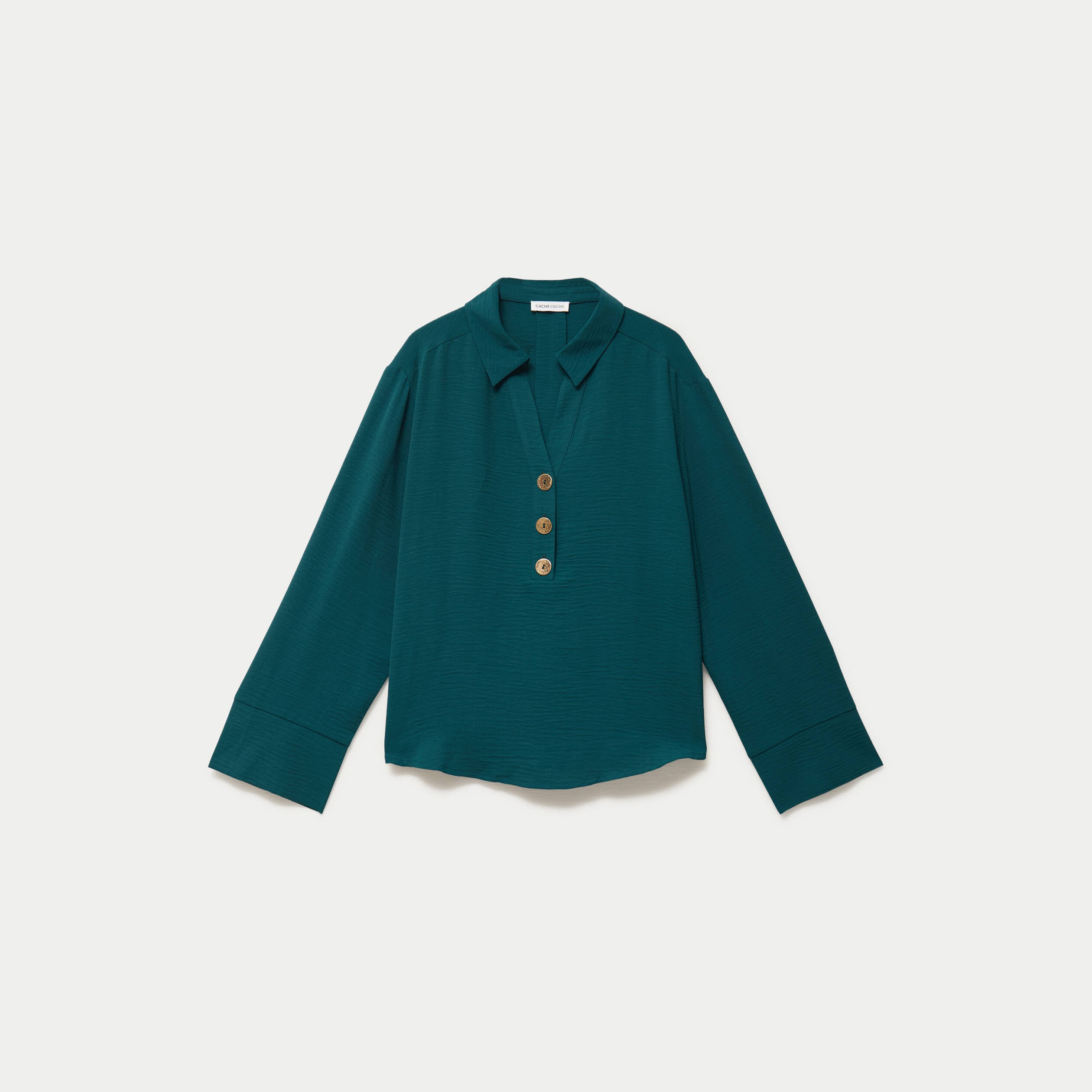 Blouse manches longues vert fonc&eacute; femme