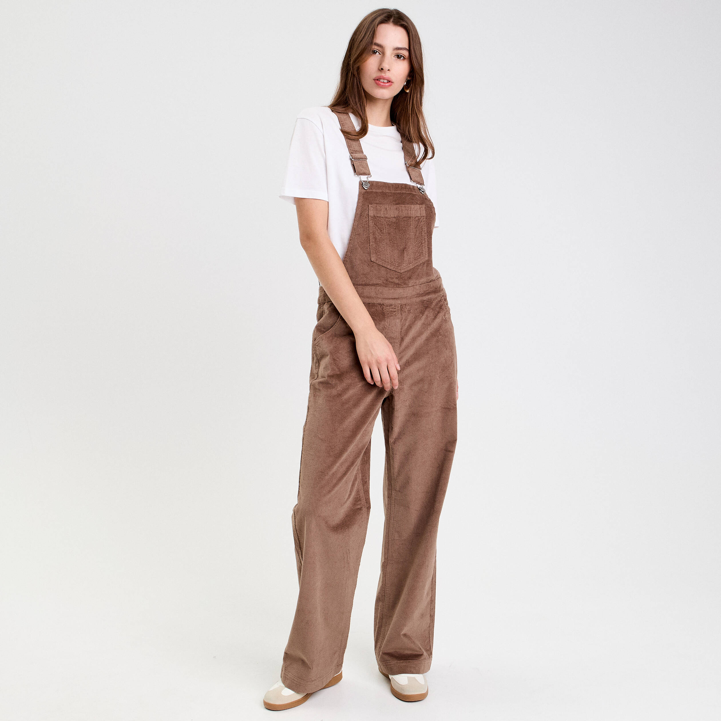 Salopette en velours taupe femme