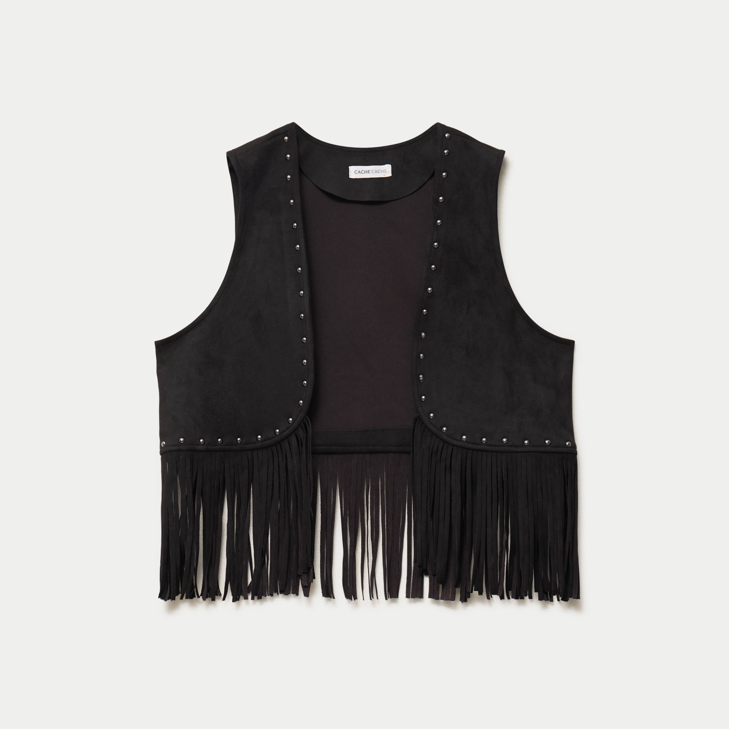 Gilet droit sans manches aspect daim noir femme