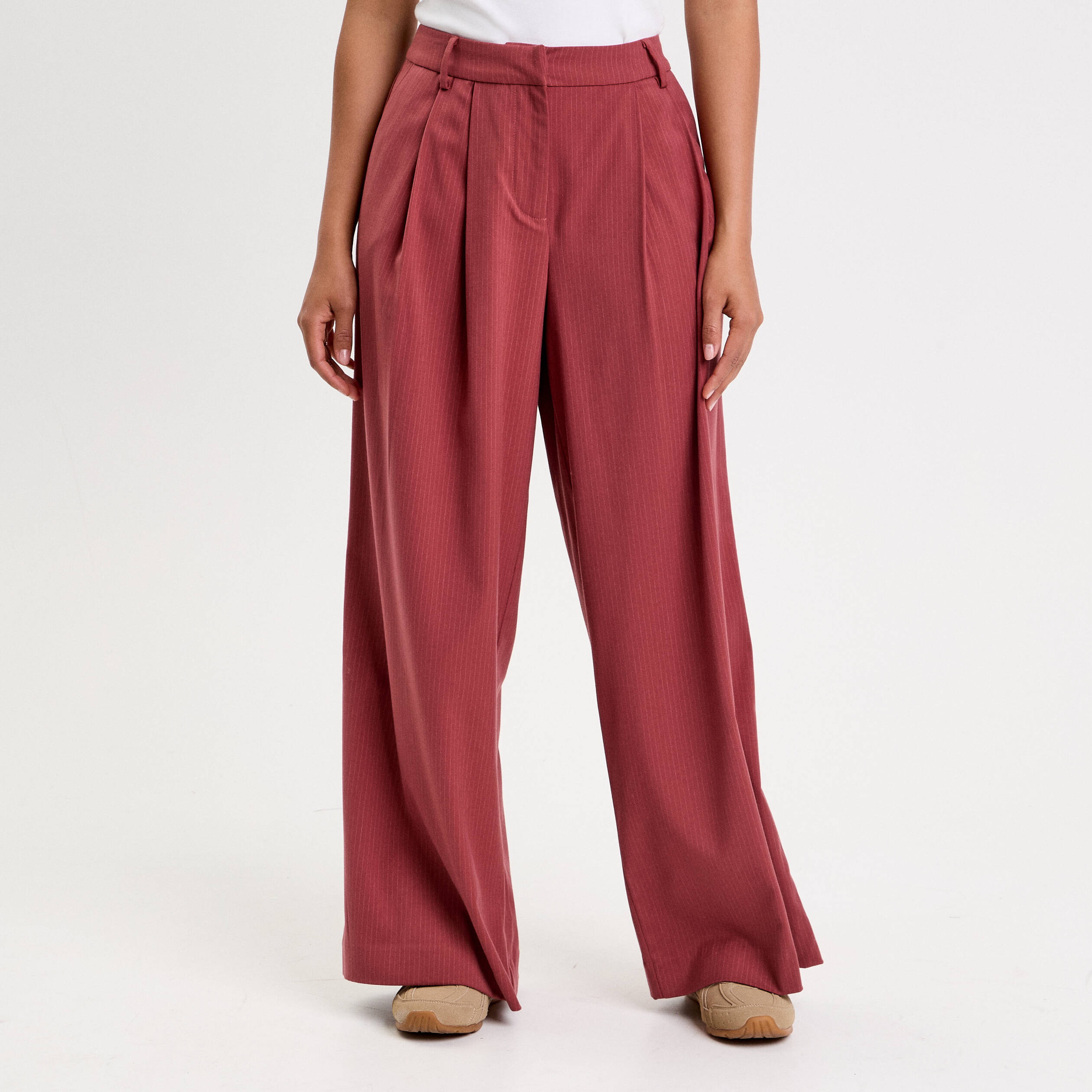 Pantalon large rouge fonc&eacute; femme
