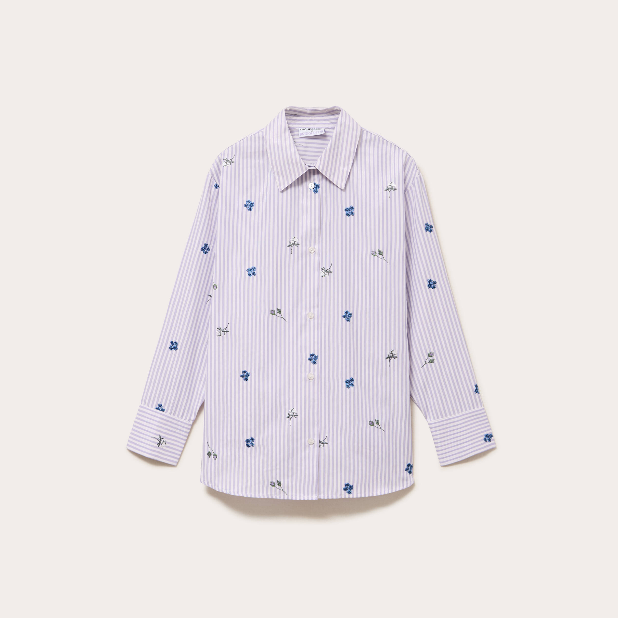 Chemise oversize brod&eacute;e Bridgerton violet clair femme