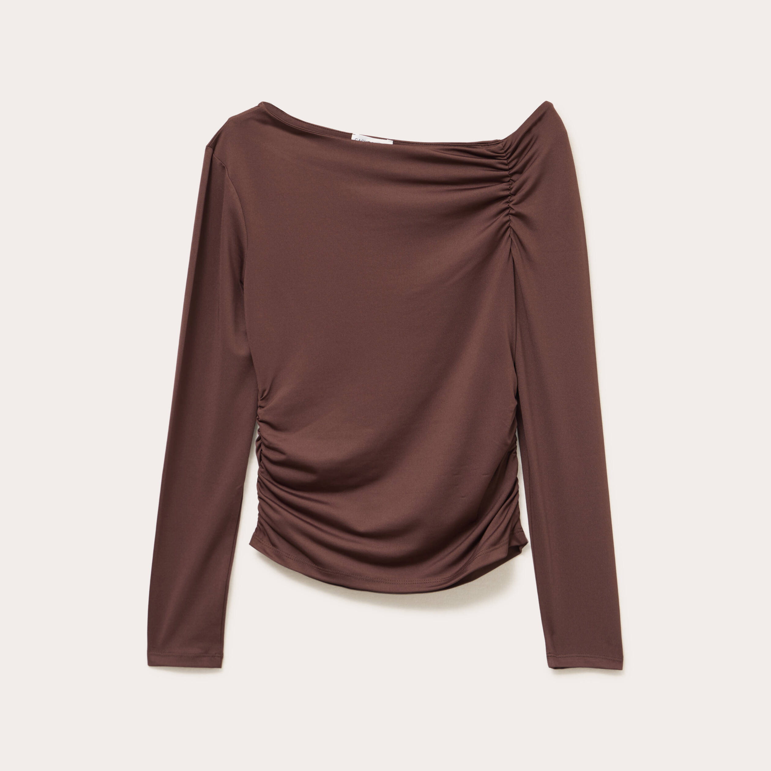 T-shirt ajust&eacute; manches longues marron fonc&eacute; femme