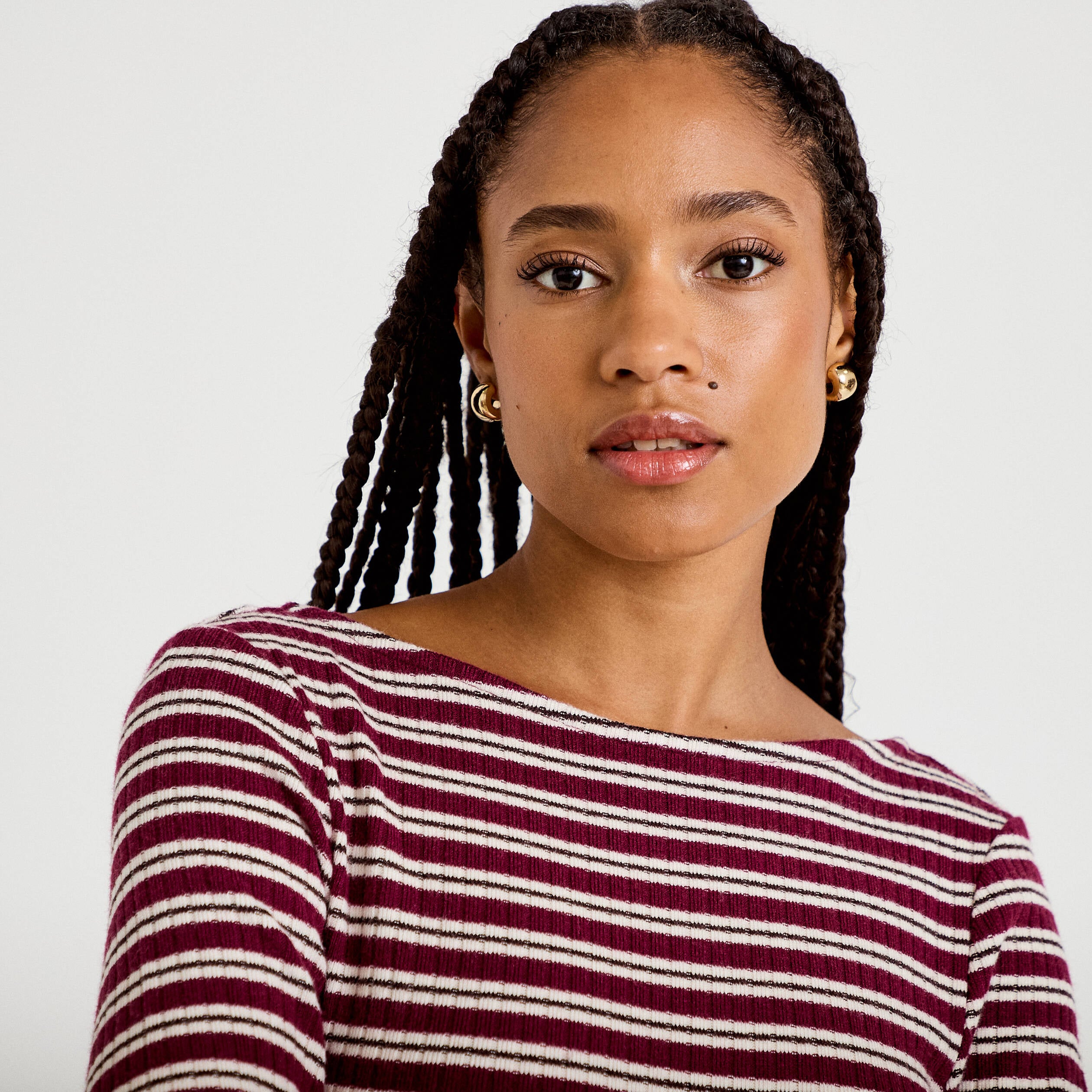 Top ajust&eacute; manches longues col rond rouge femme