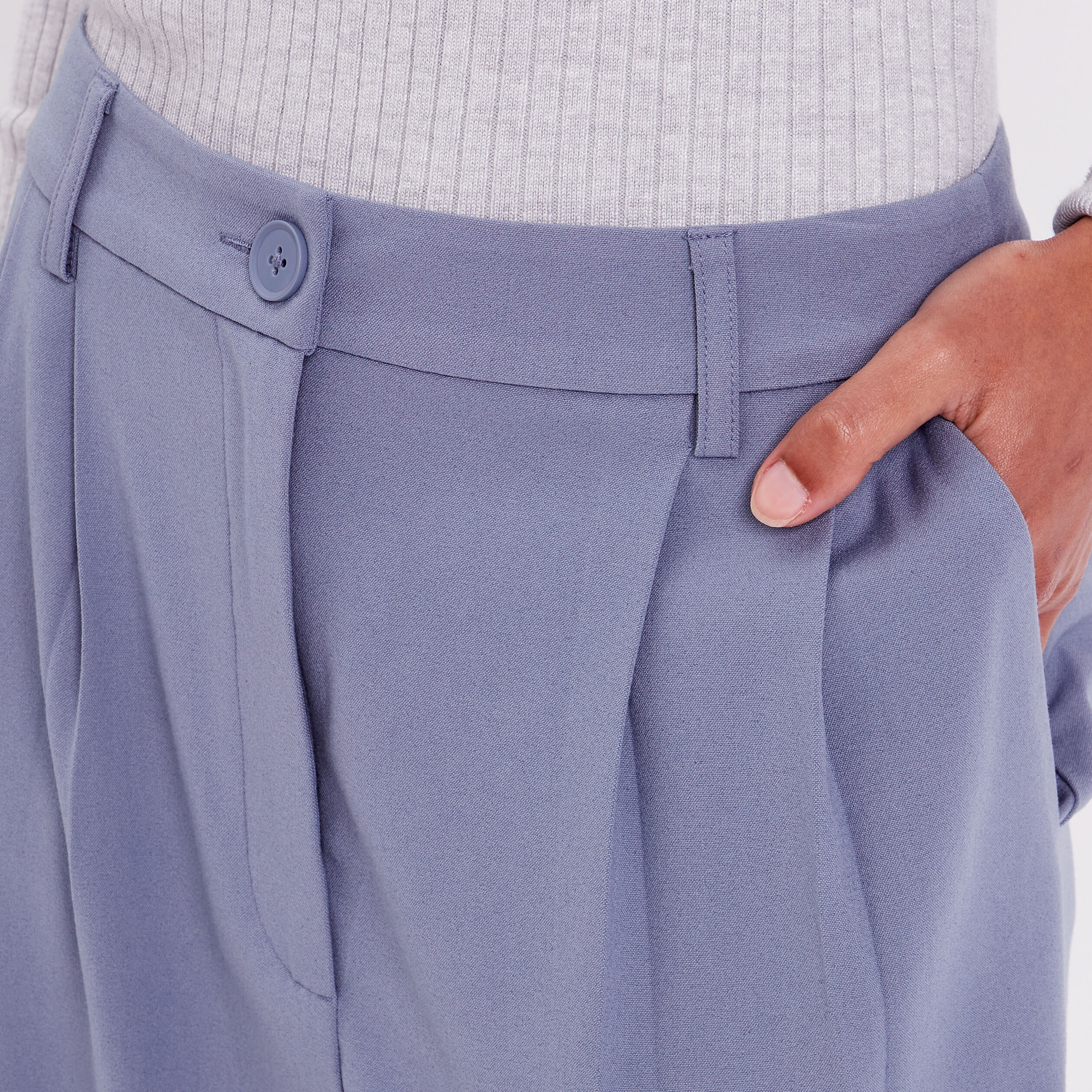 Pantalon large &agrave; pinces bleu gris femme