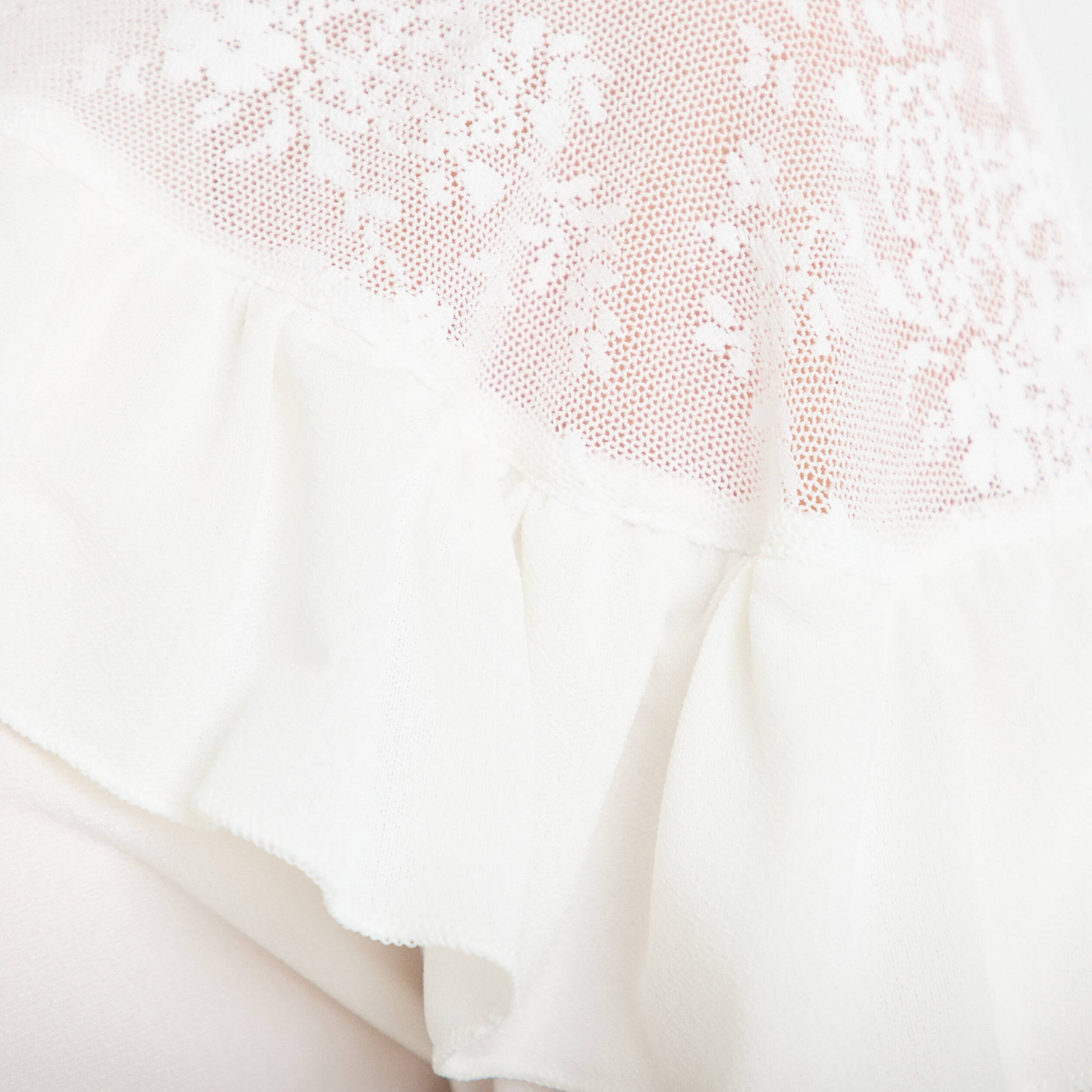 Blouse col v manches longues dentelle ecru femme