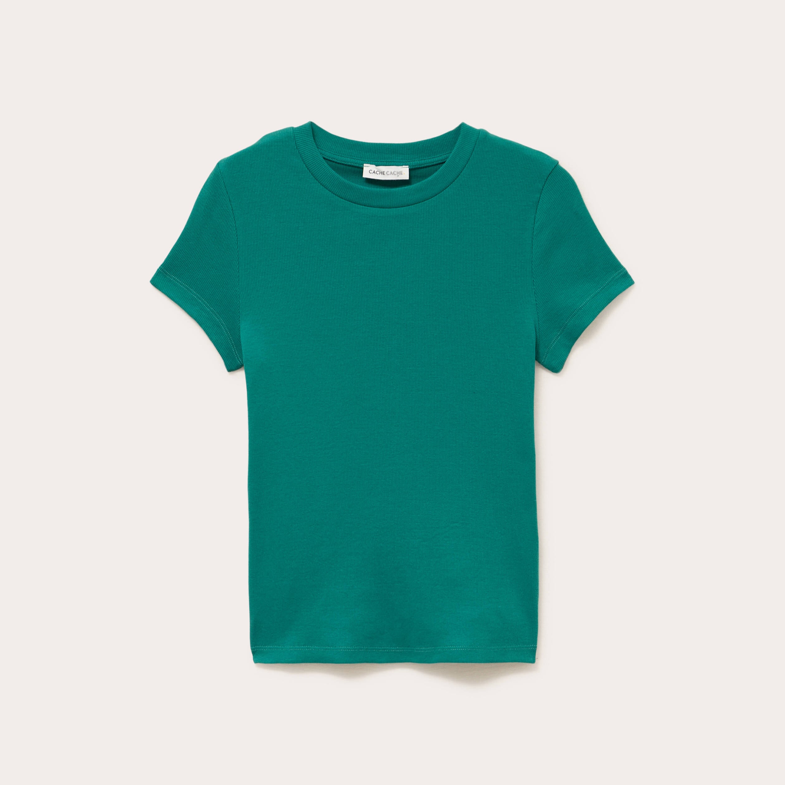 T-shirt c&ocirc;tel&eacute; ajust&eacute; manches courtes vert &eacute;meraude femme