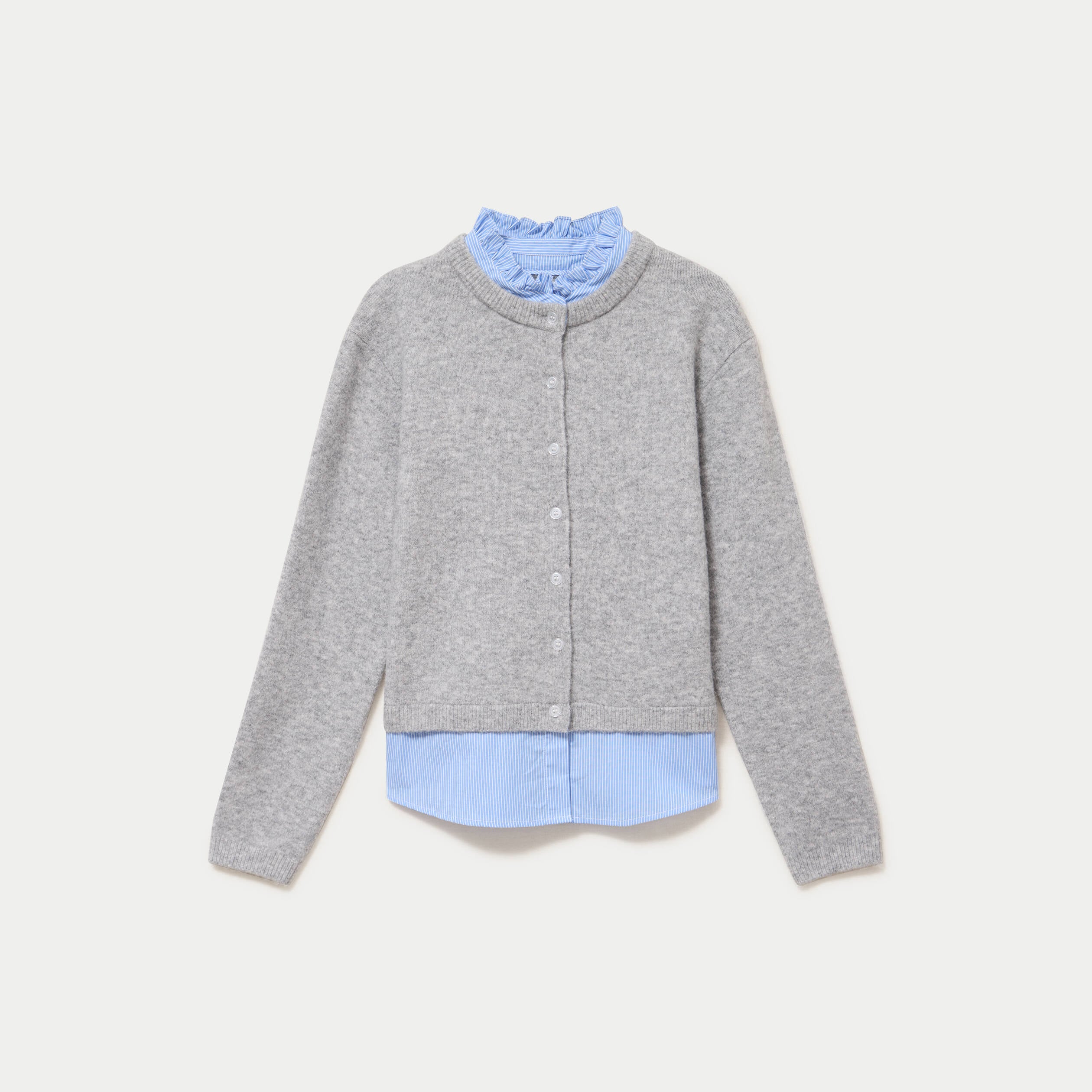 Gilet 2-en-1 col chemise manches longues gris clair femme