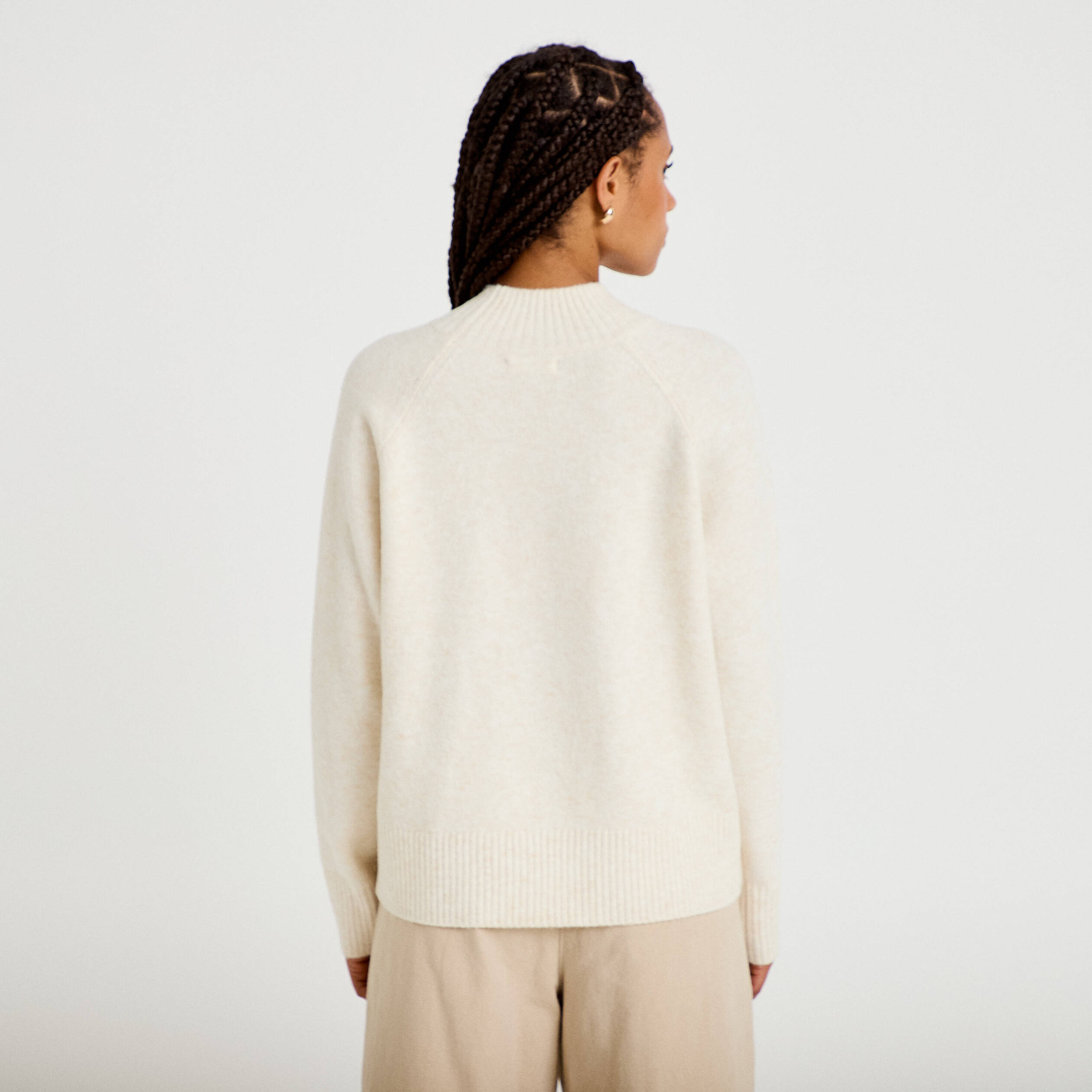 Pull col montant manches longues ecru femme