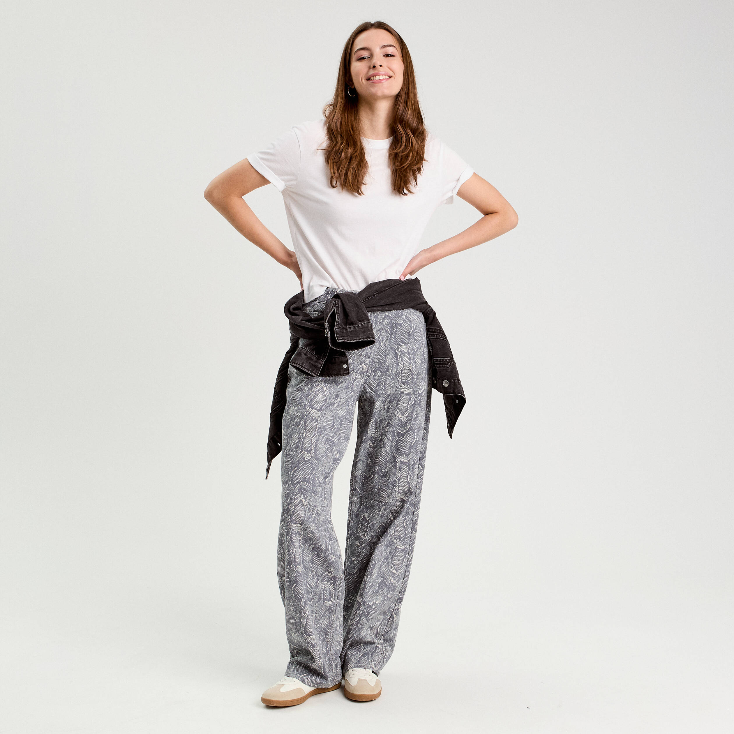 Pantalon ballon large bleu gris femme