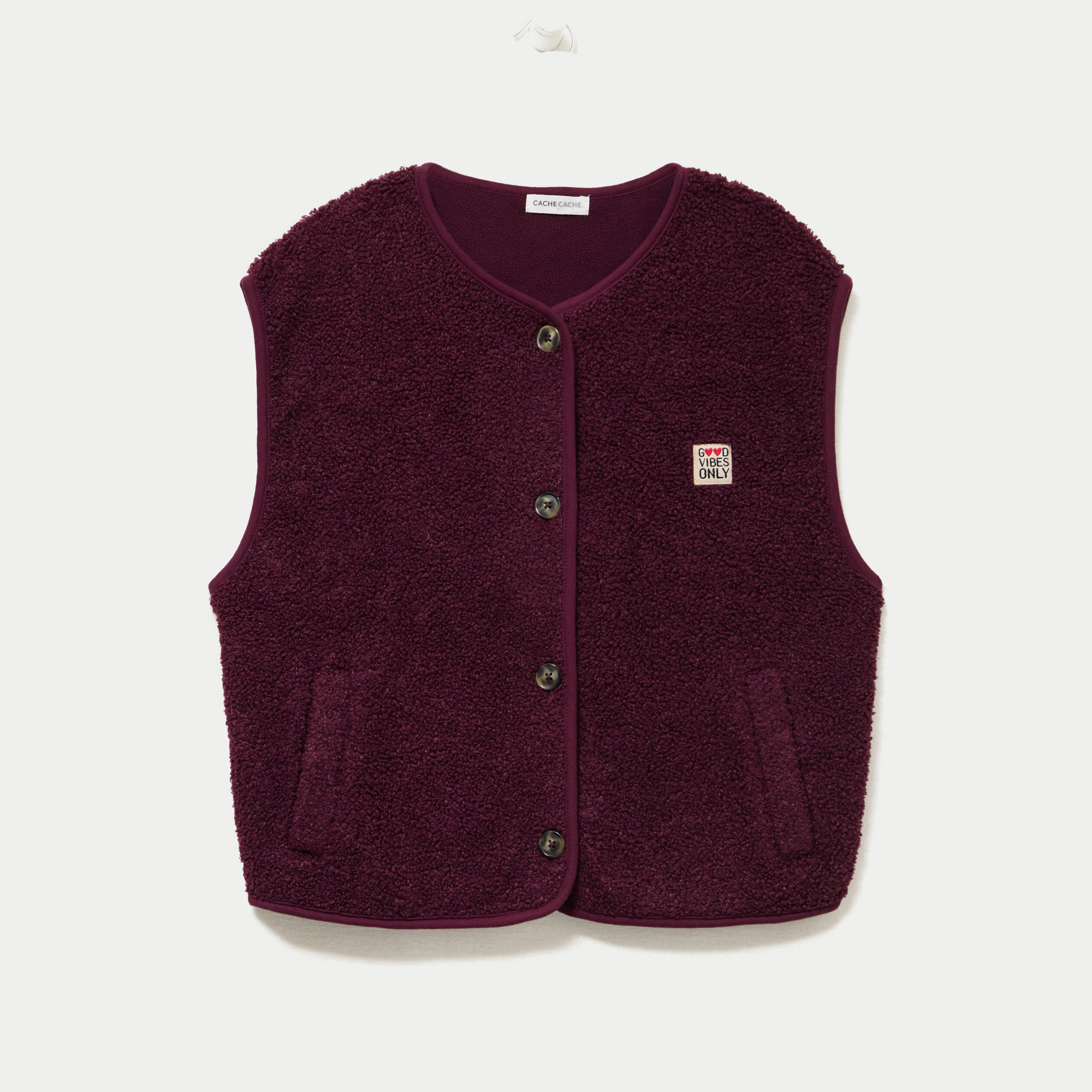 Veste sans manches fausse fourrure prune femme
