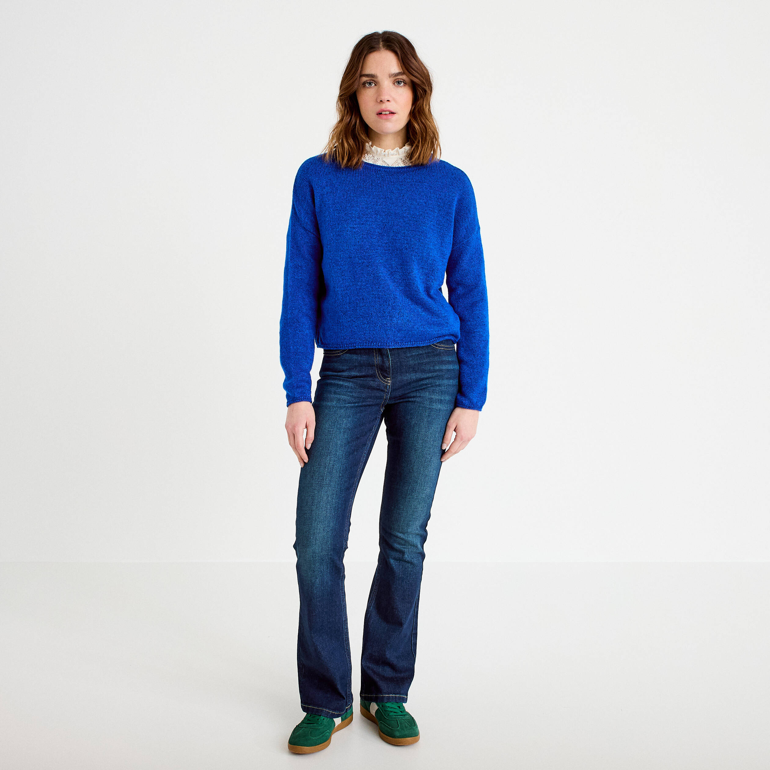 Pull manches longues bleu electrique femme