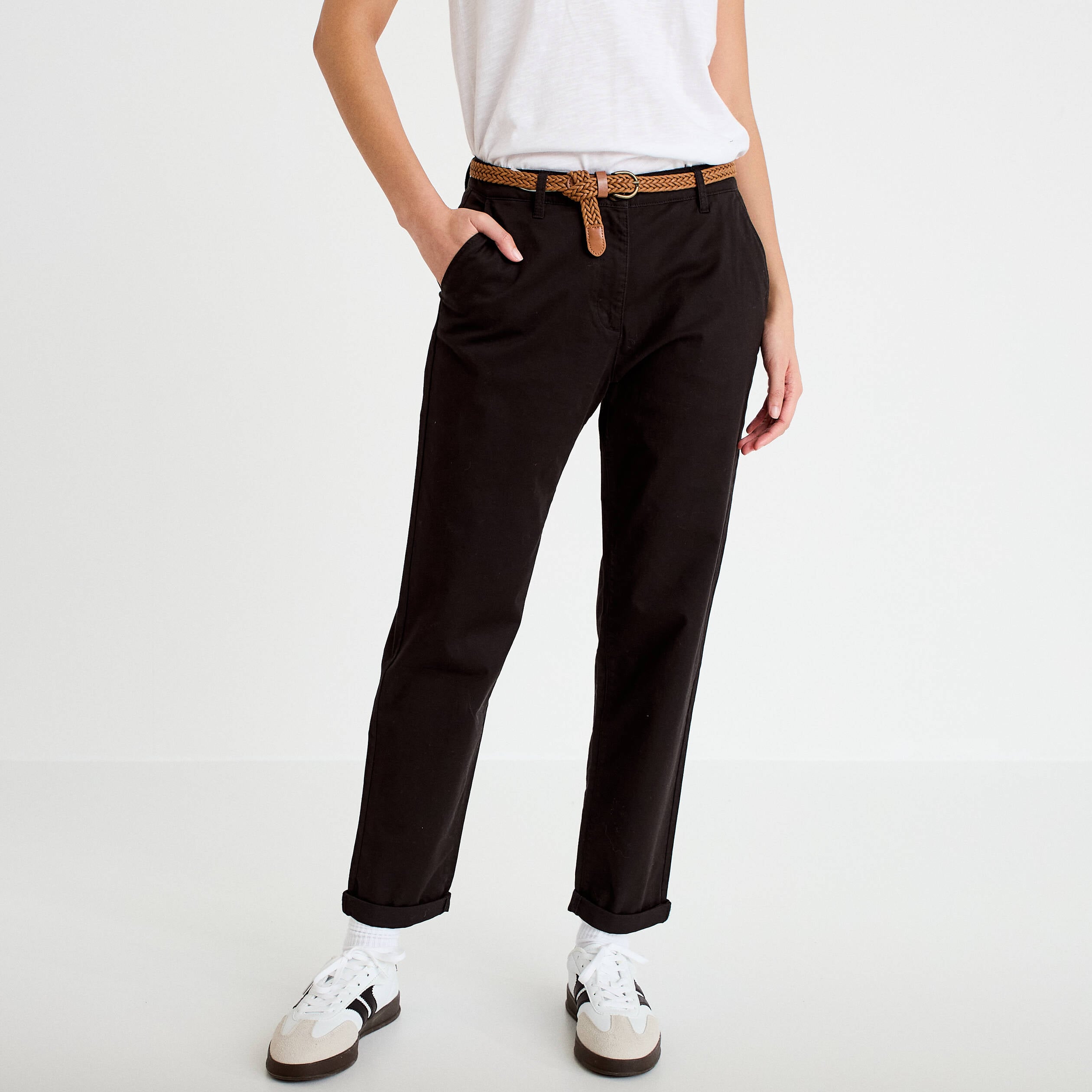 Pantalon chino 7/8&egrave;me noir femme